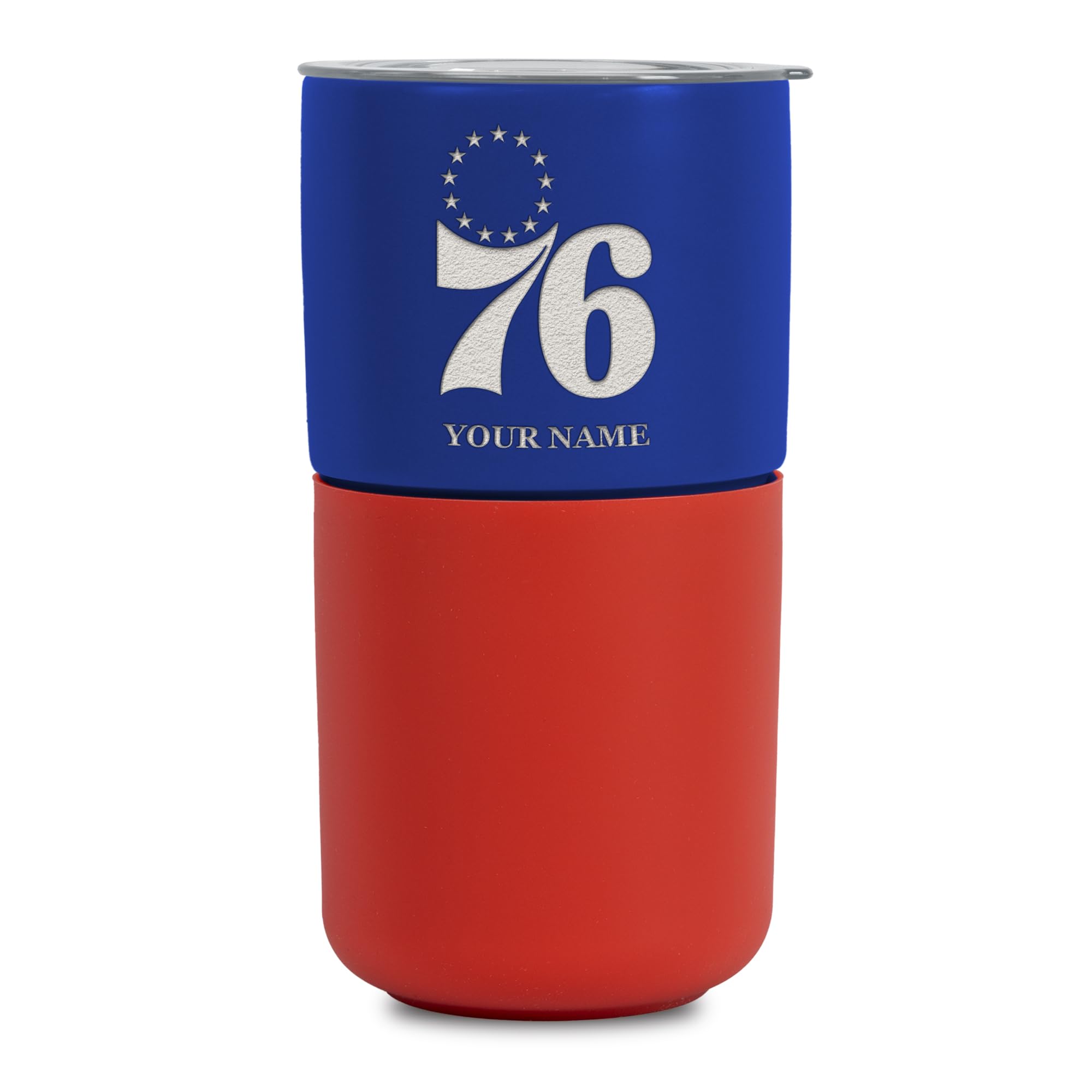 Greater Distance NBA Teams Personalized 16-oz Ceramic Tumbler with Silicone Grip, Deep Laser Engraved, Two-Tone Team Colored Design with Slide Lid,