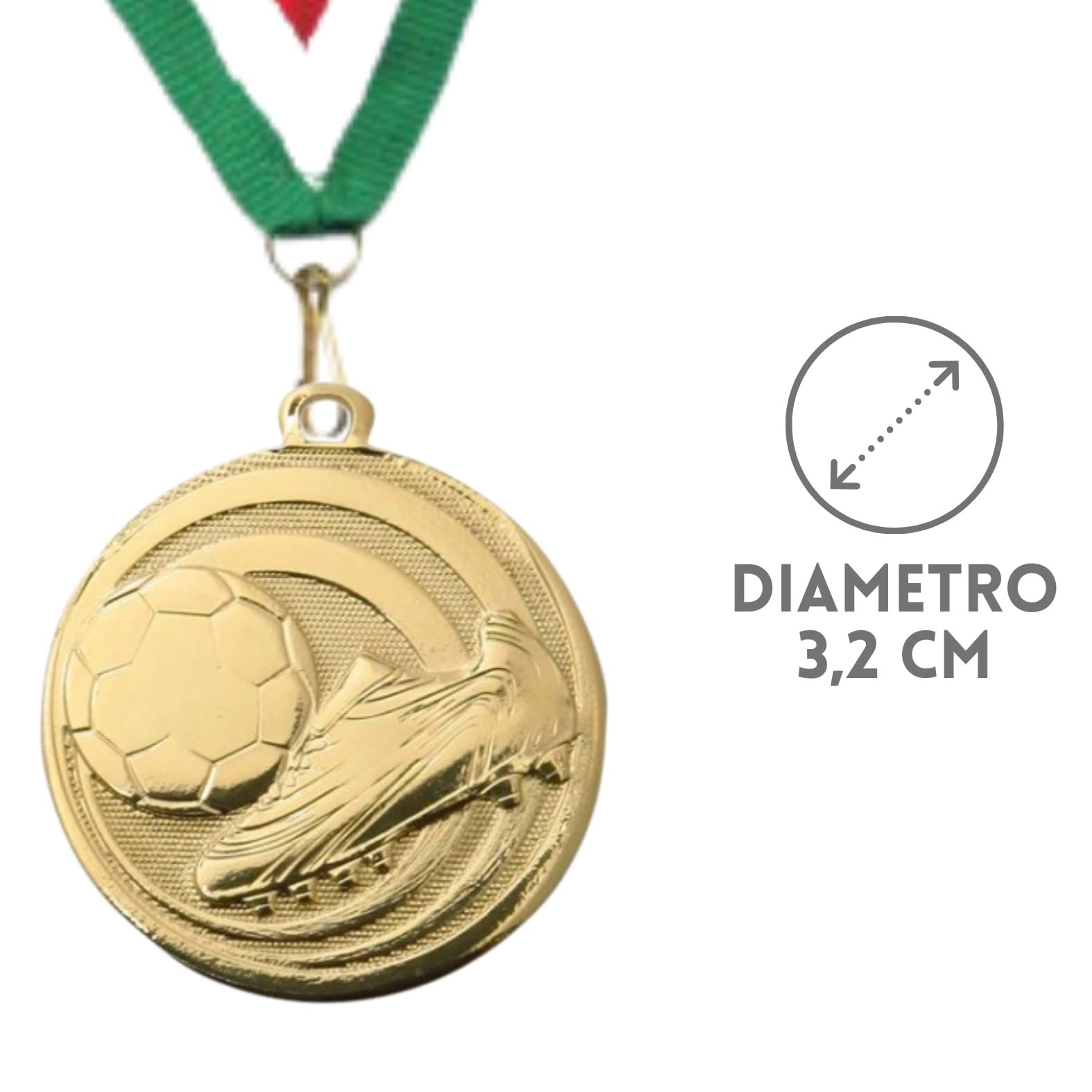 Stock Medaglie Calcio Premiazioni Personalizzate da 3,2 cm con Laccetto Medaglia Personalizzabili in Metallo con Stampa Personalizzata, Fantacalcio, Sport | 23.002.48G