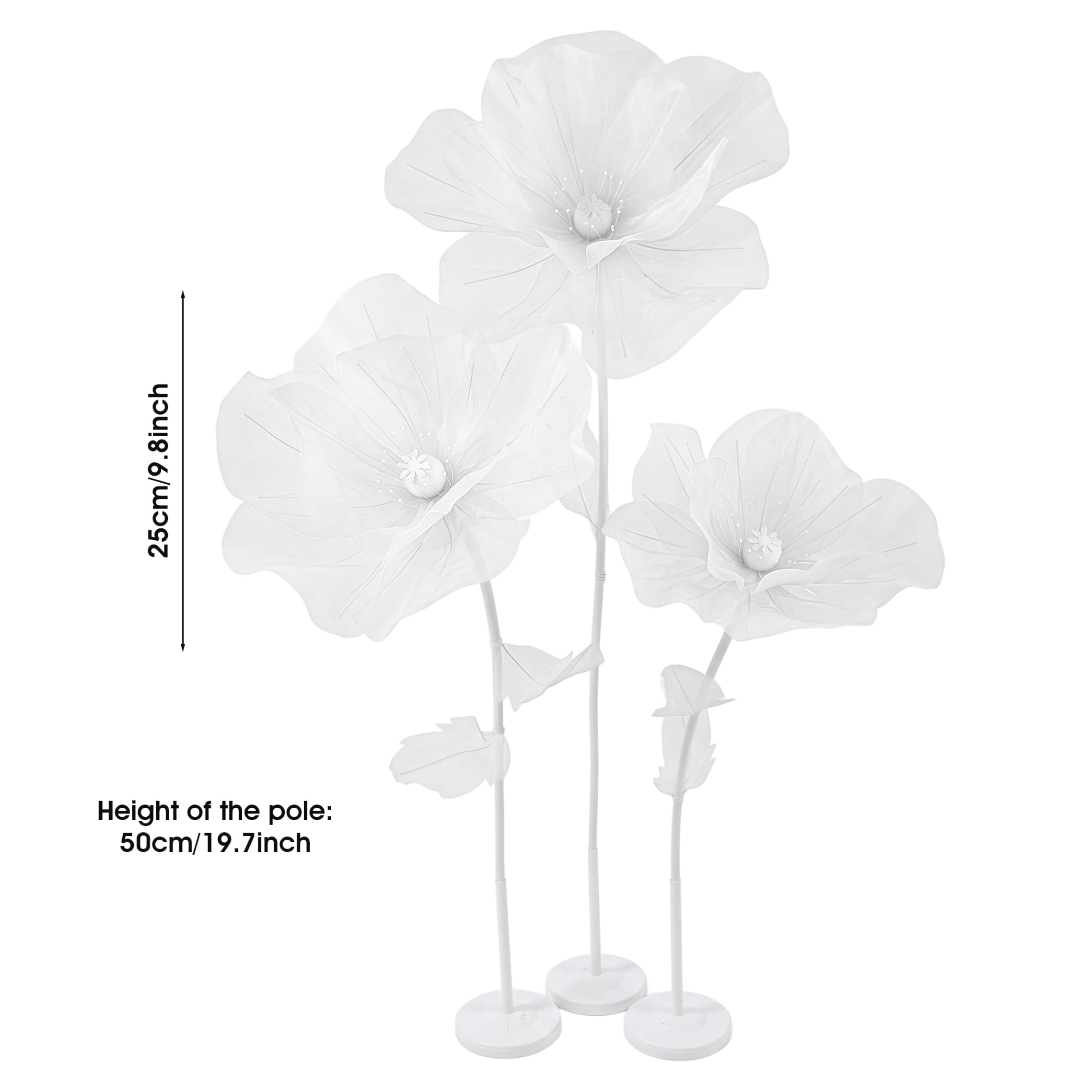 Grandi fiori di carta Fiore di organza gigante a 3 teste con supporto Decorazione di sfondo floreale per giardino Hotel Fotografia Puntelli Matrimonio Bianco