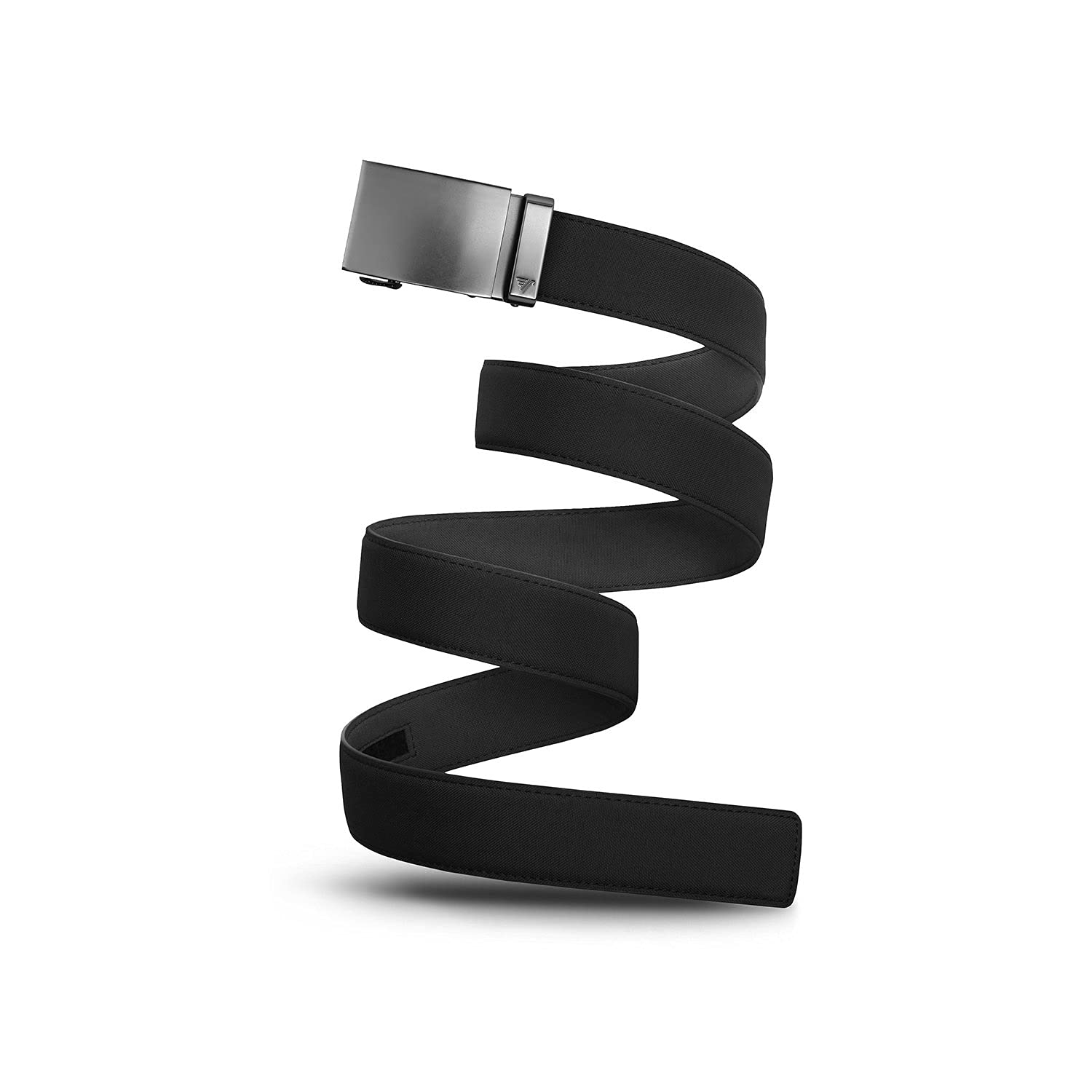 Mission Belt Canvas Ratchet Belt for Men - No Holes, 40mm Metal Buckle - 40mm Gunmetal Buckle/Pitch Black Canvas Strap, Medium (Up to 35")