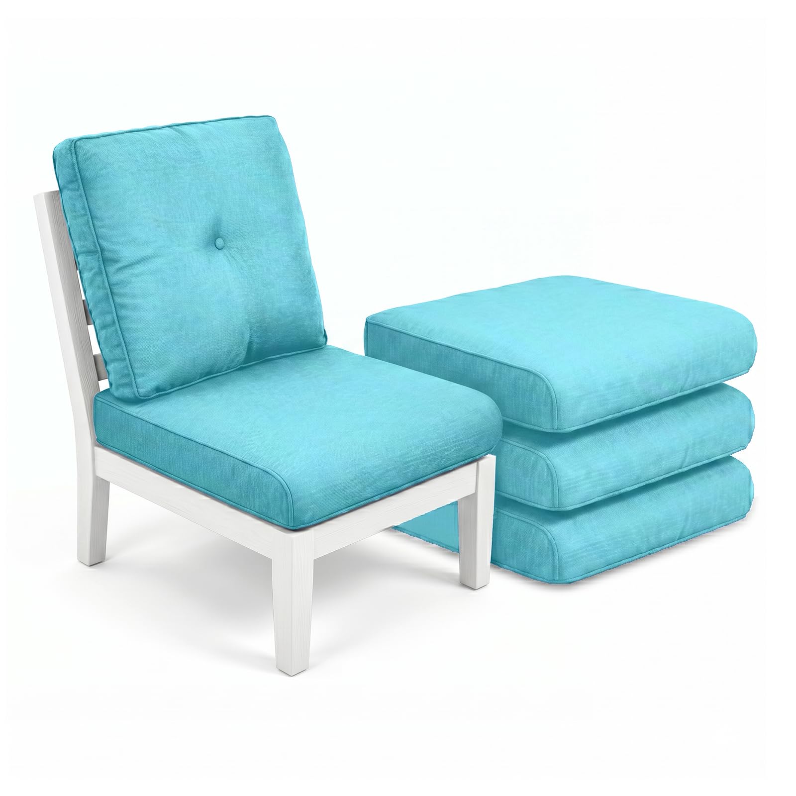 Luxury 4" Thick Outdoor Cushion Set of 4 - 22x24 Patio Furniture Cushions with 28D High-Density Foam, Water-Resistant &amp; Fade-Resistant Fabric, Removable Covers for Patio Furniture Sofa - Turquoise