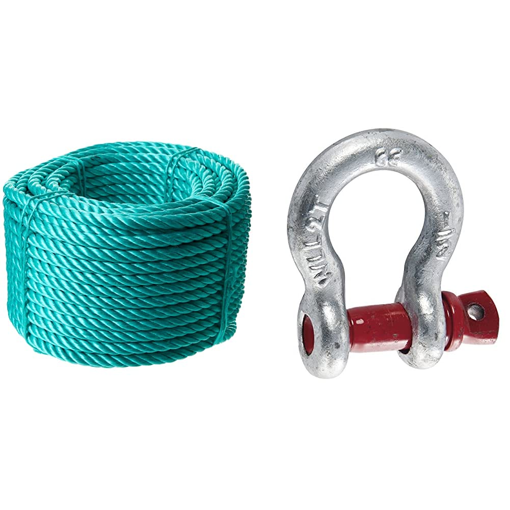 CORDERIES TOURNONAISES 03875 - Corde Polypropylène - 50 m - Haute resistance - Ø 14 mm - Vert & 04719 Manille lyre 2t