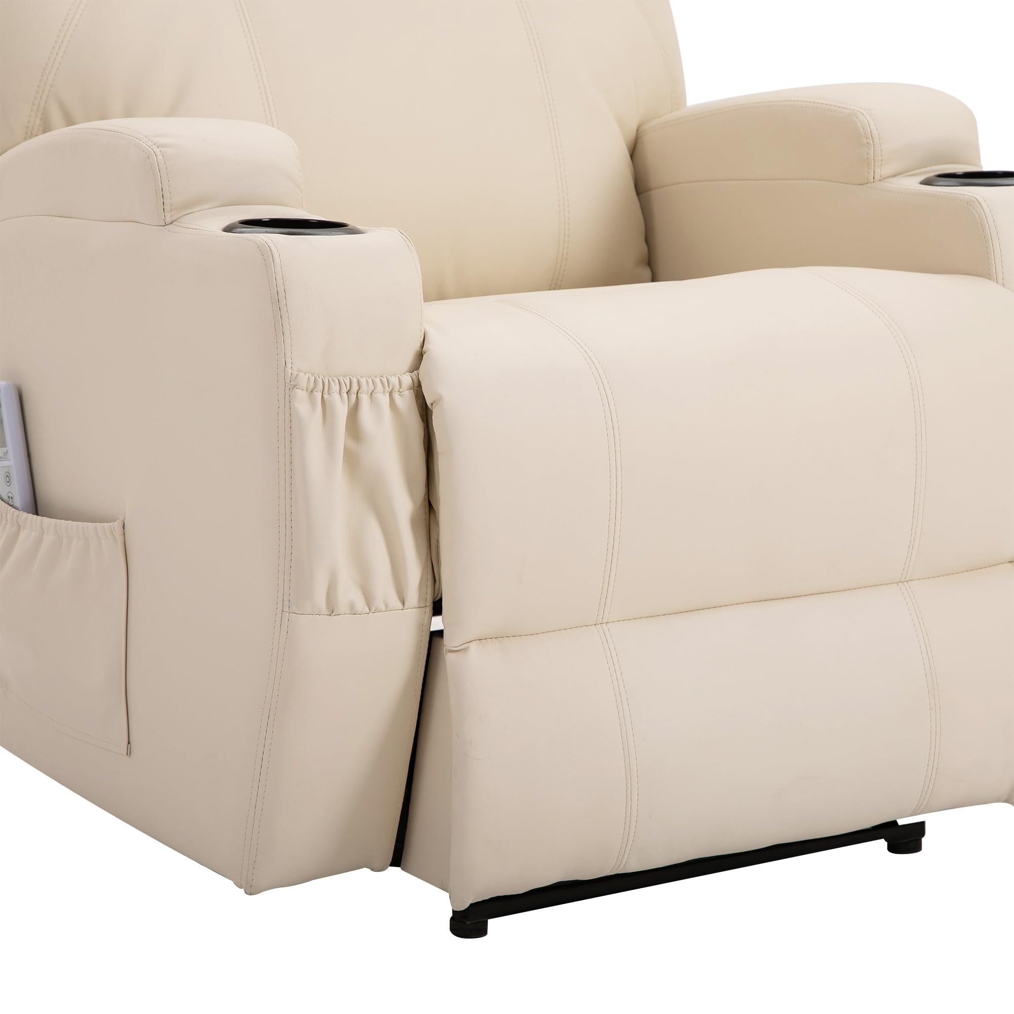 HOMCOM Fauteuil de Massage Inclinable, Chaise de Relaxation avec Dossier et Repose-Pied électrique réglables revêtement synthétique pour Salon, Chambre, Cinéma Maison Crème