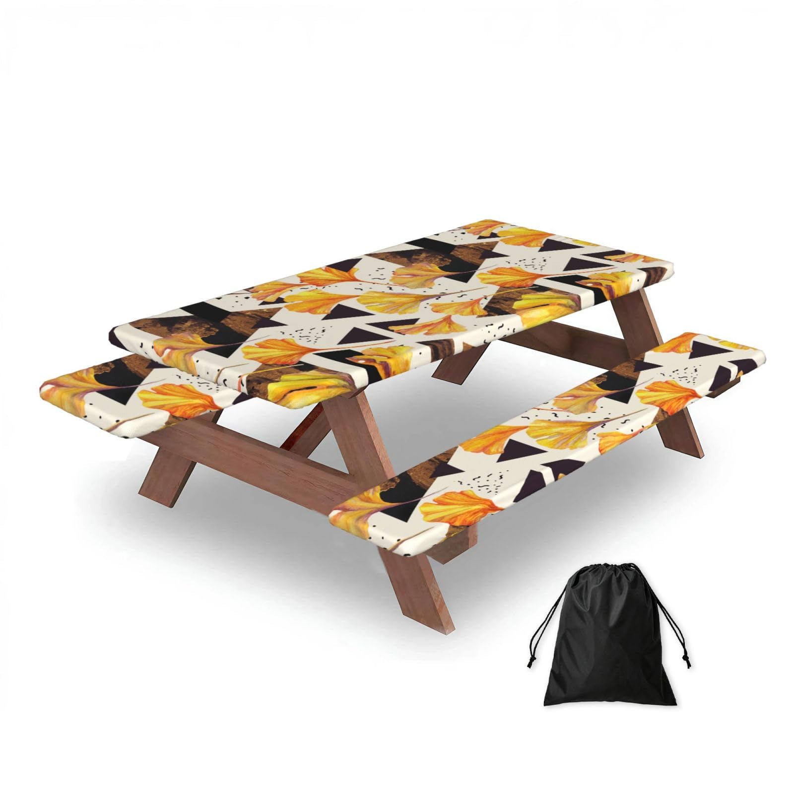Dopklna As Picture Autumn Colors Ginkgo Leaves, Picnic Table Cover With Bench Covers -Waterproof Elastic Fitted Tablecloth For Garden Camping Patio 76X152cm