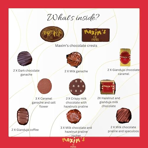 Miniatura 6 de Maxim's De Paris Caja de chocolate de edición navideña, surtido de chocolate negro con leche, 22 chocolates finos de Francia en caja de lata lista