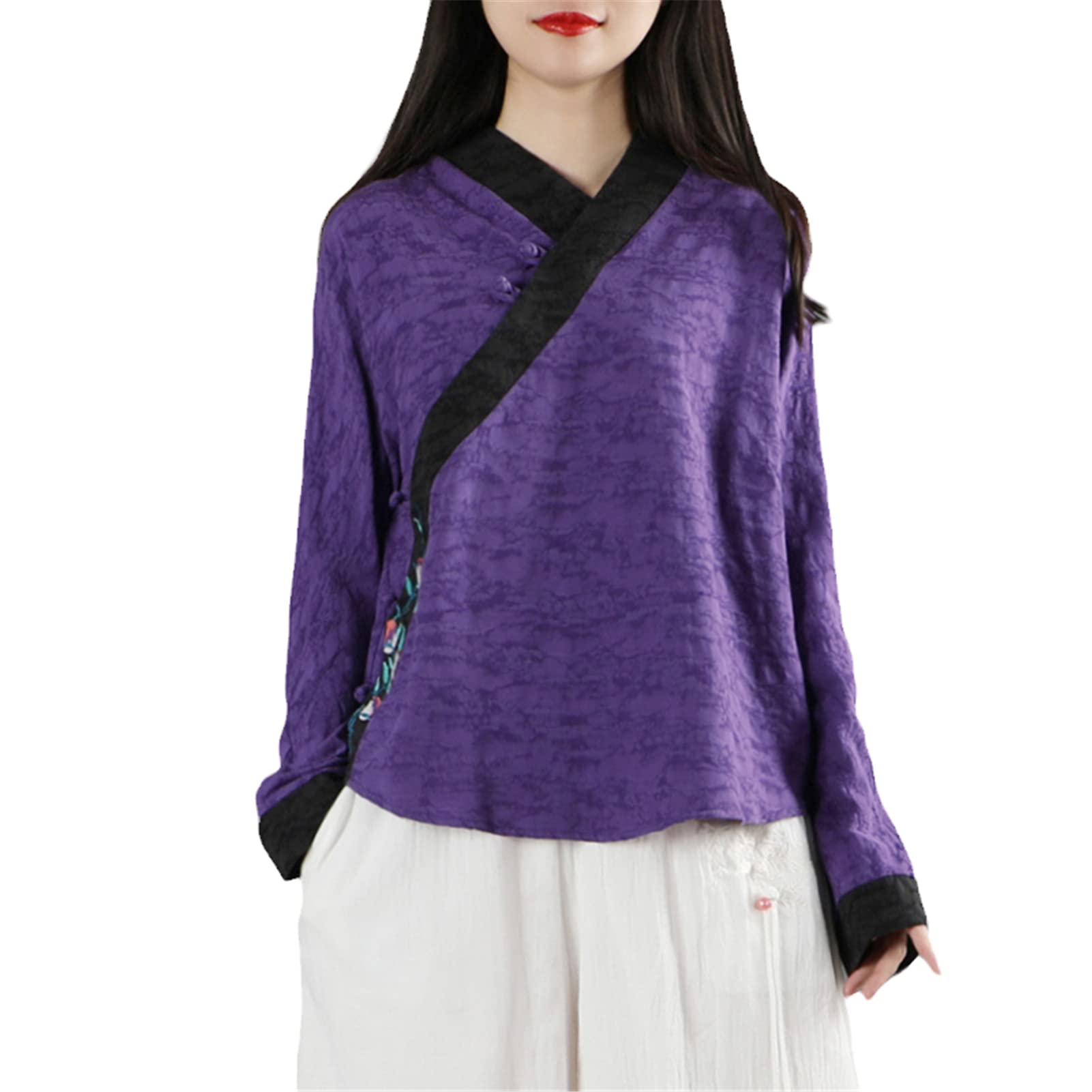 Haftowana koszula damska Hanfu orientalne vintage damskie ubrania topy Tang garnitur chiński vintage bawełniana lniana bluzka
