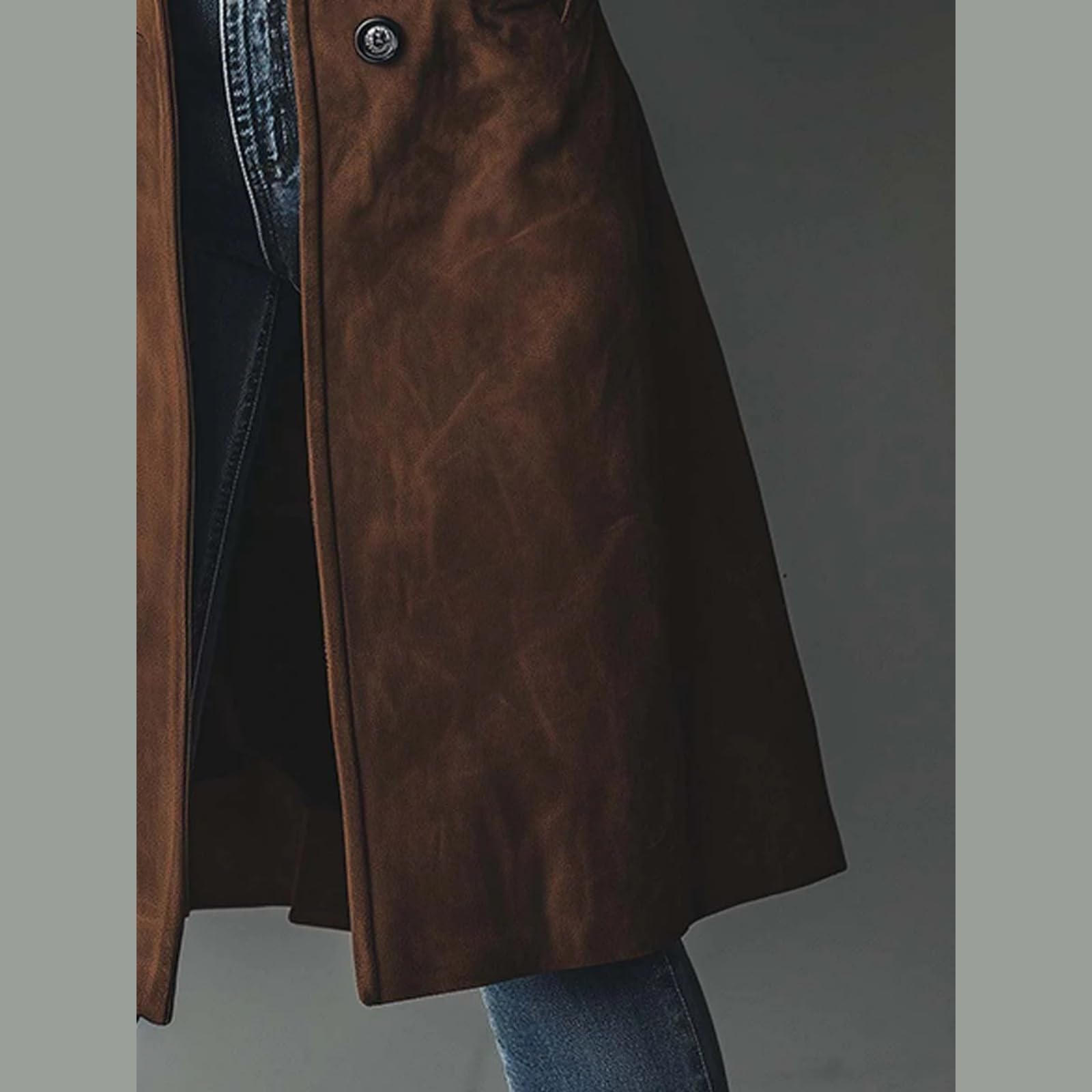 Giacca in pelle scamosciata per le donne Autunno Inverno Doppio Petto Classico Risvolto Slim Ladies Faux Suede Cappotto Trench Vintage Suede
