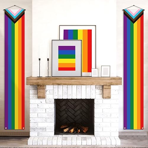 Miniatura 6 de Nepnuser Progress Pride - Cartel para porche, mes del orgullo de junio, LGBTQ+ arco iris, puerta delantera, pared, decoración colgante para cabina