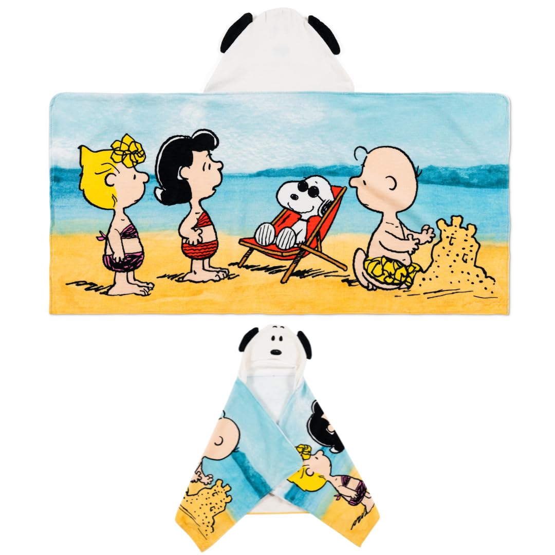 Franco Peanuts Snoopy Kids Super Soft Hooded Bath / Pool / Beach Towel - Soft Cotton Terry Towelling - 24 x 50 Inches - Officially Licensed
