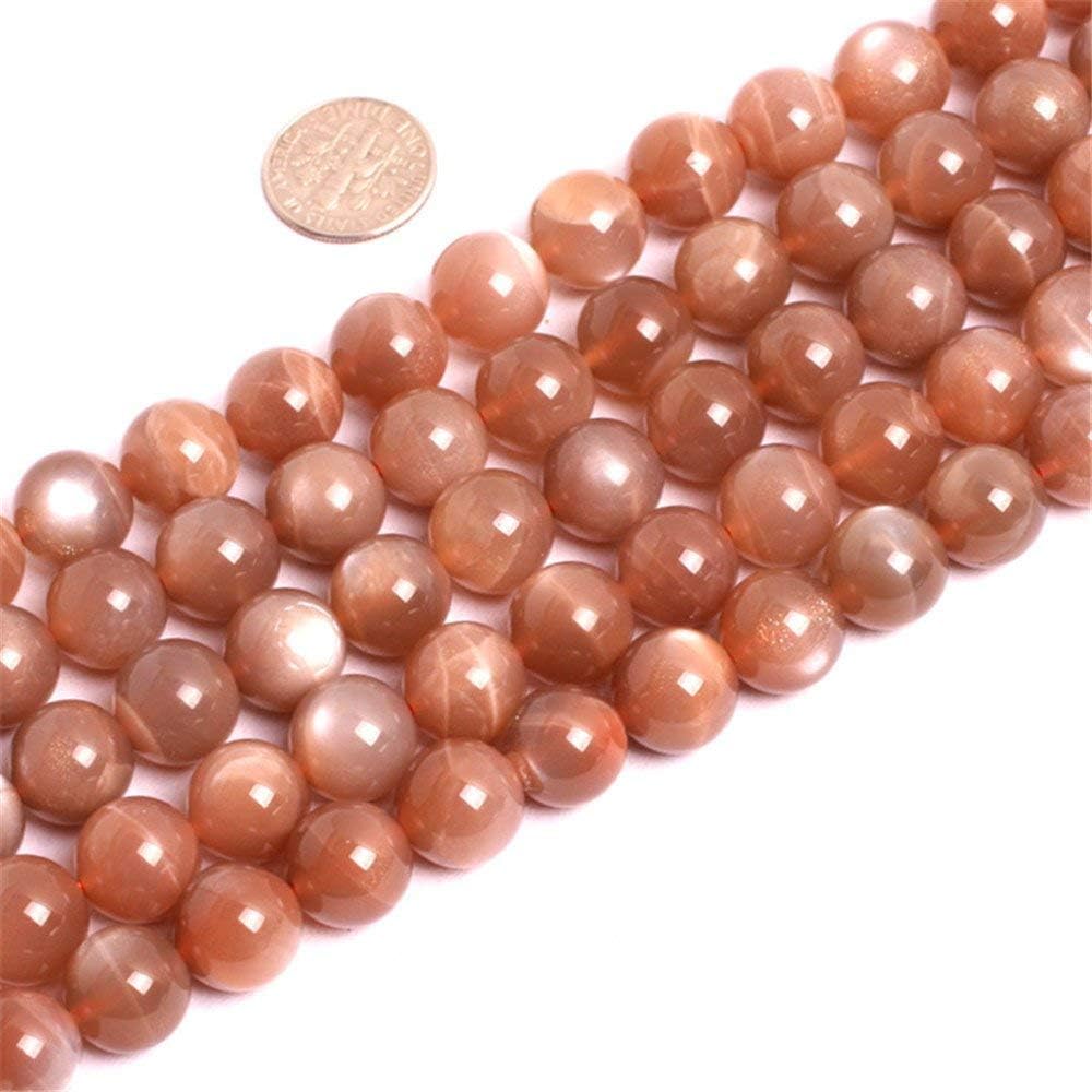 SHG Store 6mm 8mm 10mm 14mm Round Natural Moonstone Beads Strand 15 Inch Jewelry Making Beads (Orange 12mm)
