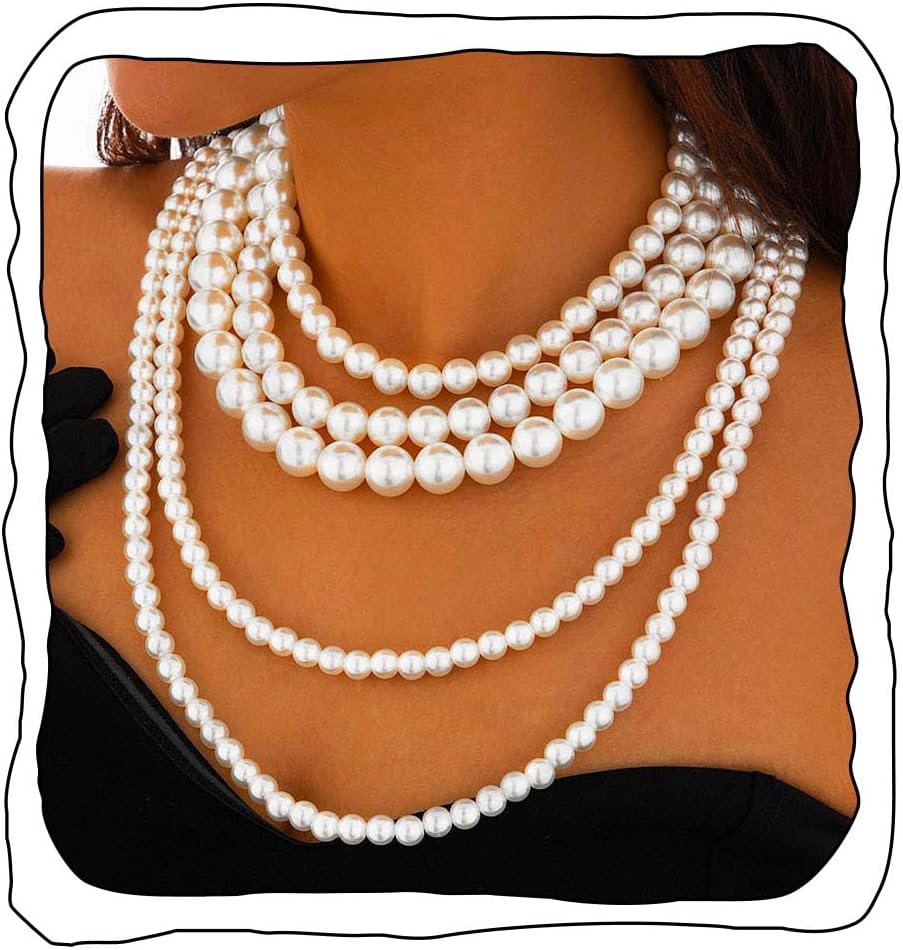 Layered Pearl Necklace for Women Long Pearls Necklaces Strand Pearl Necklace Statement Pearls Choker 1920s Jewelry