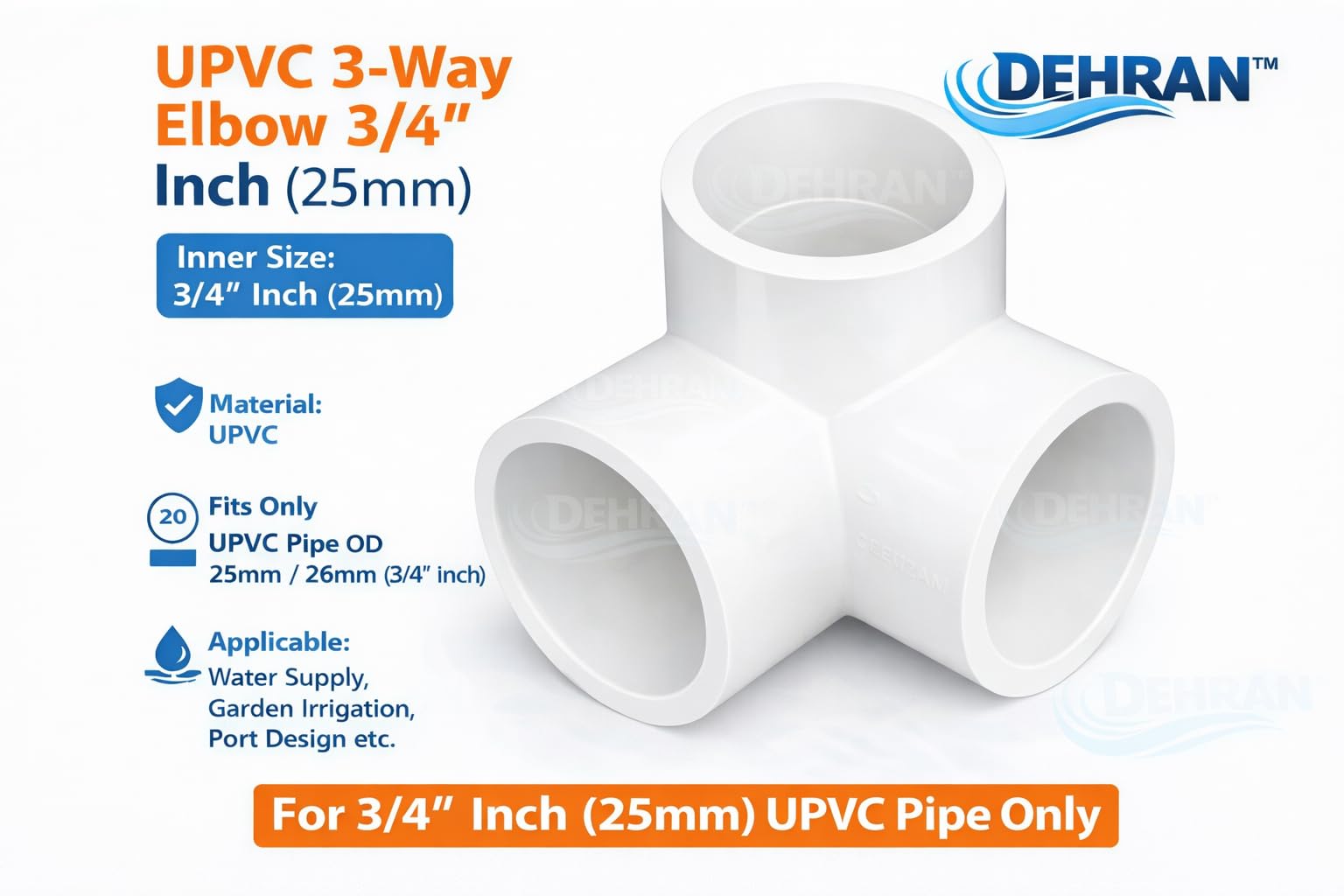 UPVC 3 Way Elbow Fitting - 3/4" Inchi (25mm) -4 UPVC 3 Way Elbow Fitting - 3/4" Inchi (25mm) -4