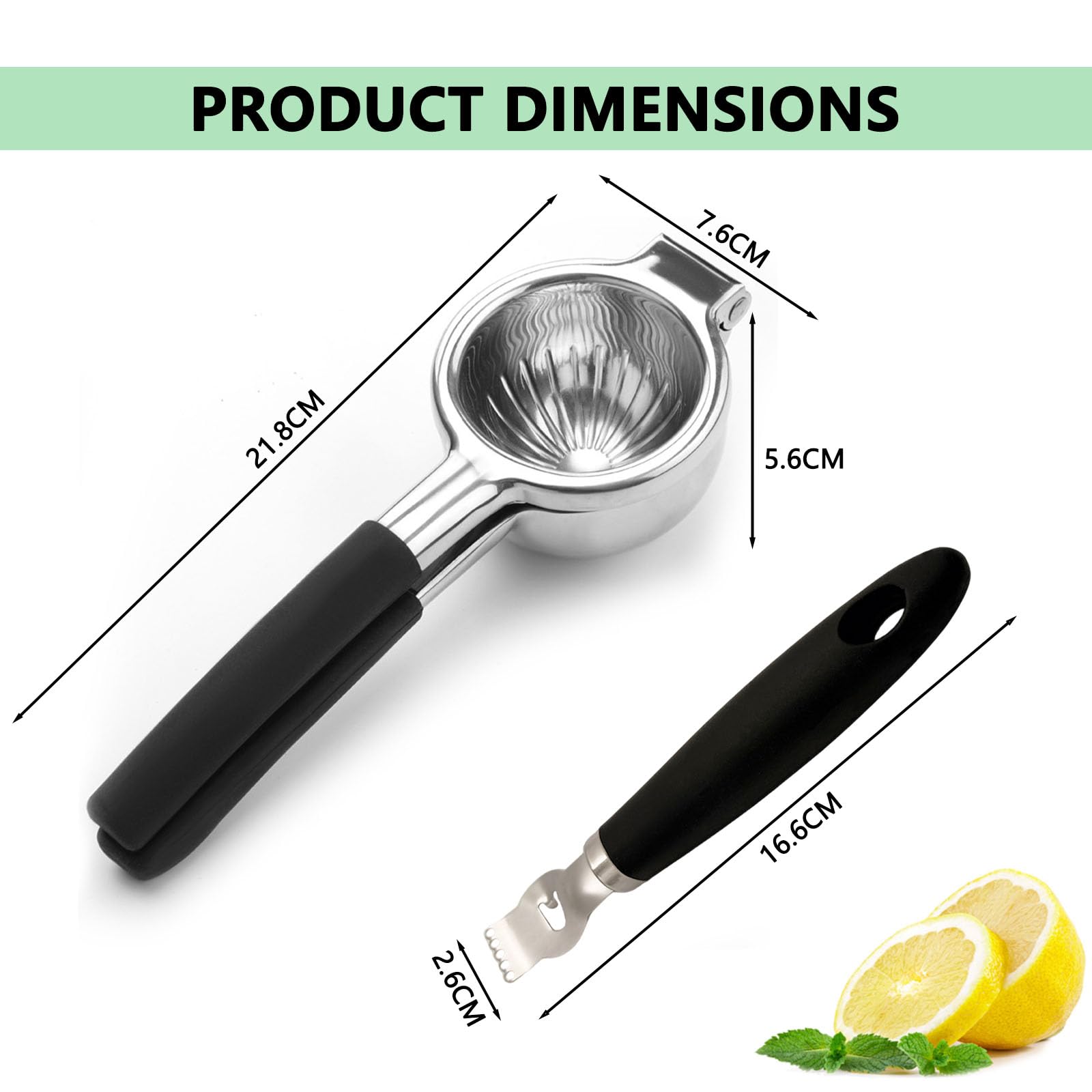 Spremiagrumi Manuale in Acciaio Inox con Zester, Spremilimone per Limoni e Lime, Manici Ergonomici, Lavabile in Lavastoviglie