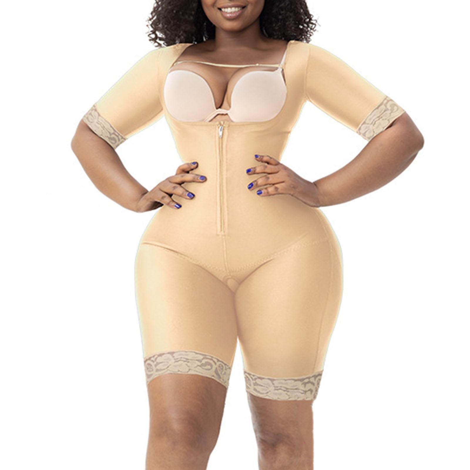 WKZSXXMJ Women Full Body Bodysuit Post Surgery Lipo Compression Stage 1 Faja Tummy Hourglass Shapewear Upper Arm Shaper Open Bust(Skin,L)