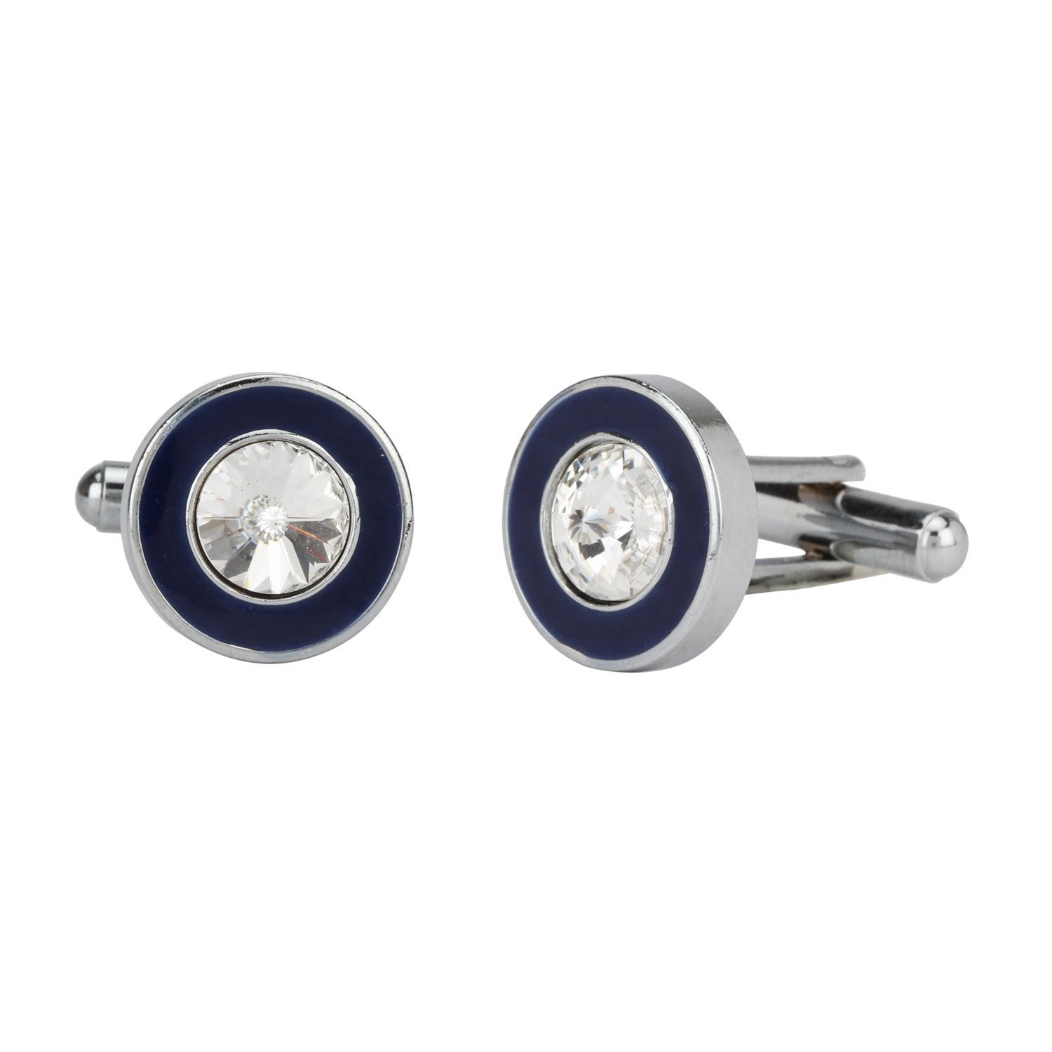 Stylepotion Executive Swarovksi Style Brilliant Crystal with Blue Enamel Silver Rhodium Plated Brass Stylish Cufflinks Set for Men Accesories