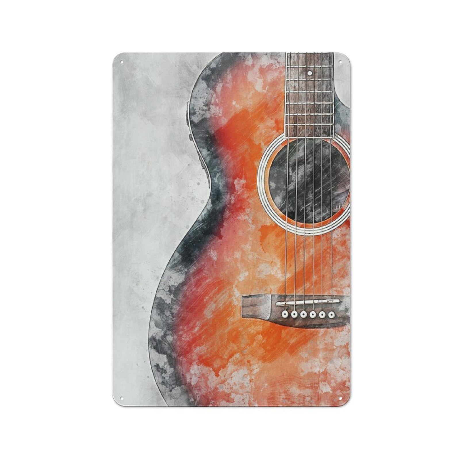Junmoney Style-3 Guitar 3 Rustic Metal Sign 30X20cm For Garden Room Or Summerhouse, For Themed Interiors In Garden Rooms And Summerhouses