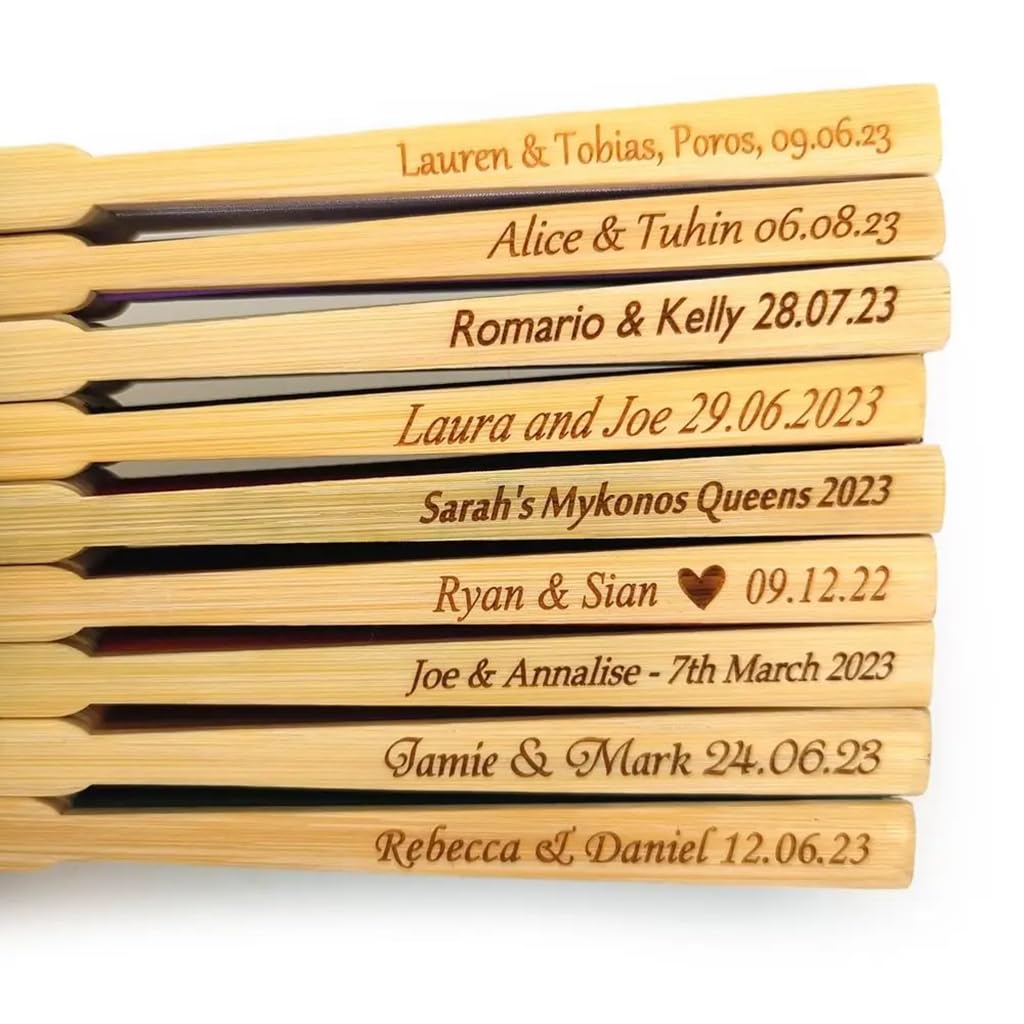 Ventaglio pieghevole con incisione personalizzata, regalo di nozze per gli ospiti, logo personalizzato, regali per feste di compleanno, con sacchetto in organza (50 pezzi)