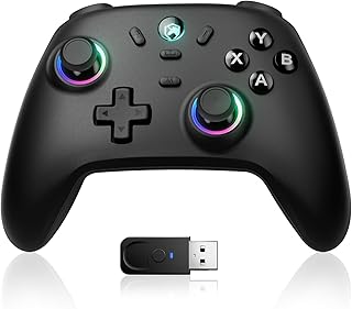 ECHTPower Mando PC Inalámbrico, 1000Hz Taza, 3 Modos(Bluetooth+2.4G+Cable), Hall Joystick, 800mAh Batería, con Turbo y Vibración Ajustable, Mando Gaming con Luces para PC/Switch/iOS/Android