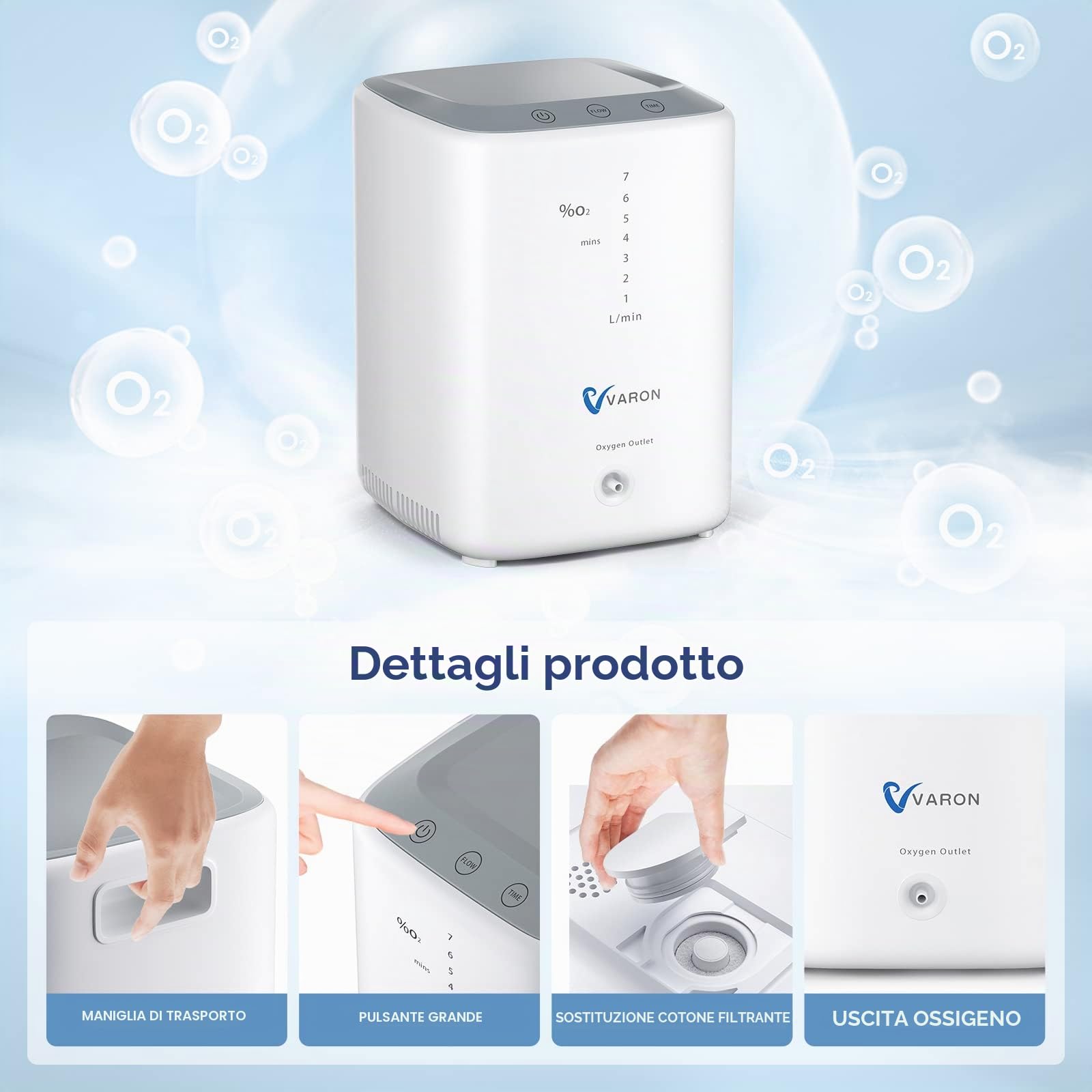 Concentratore di ossigeno regolabile 1-7 l/min ossigeno macchina ossigeno 30%-90% purezza, ossigeno per uso domestico, accessorio completo per emergenza