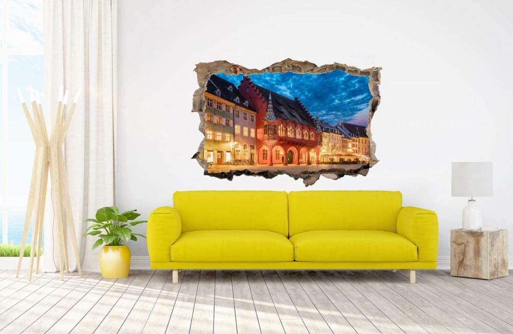 Pegatinas de Pared rotas 3D El horizonte de la ciudad calcomanías murales extraíbles decoración de Sala de Arte de Vinilo para Sala de Estar Dormitorio Cocina 70x110cm