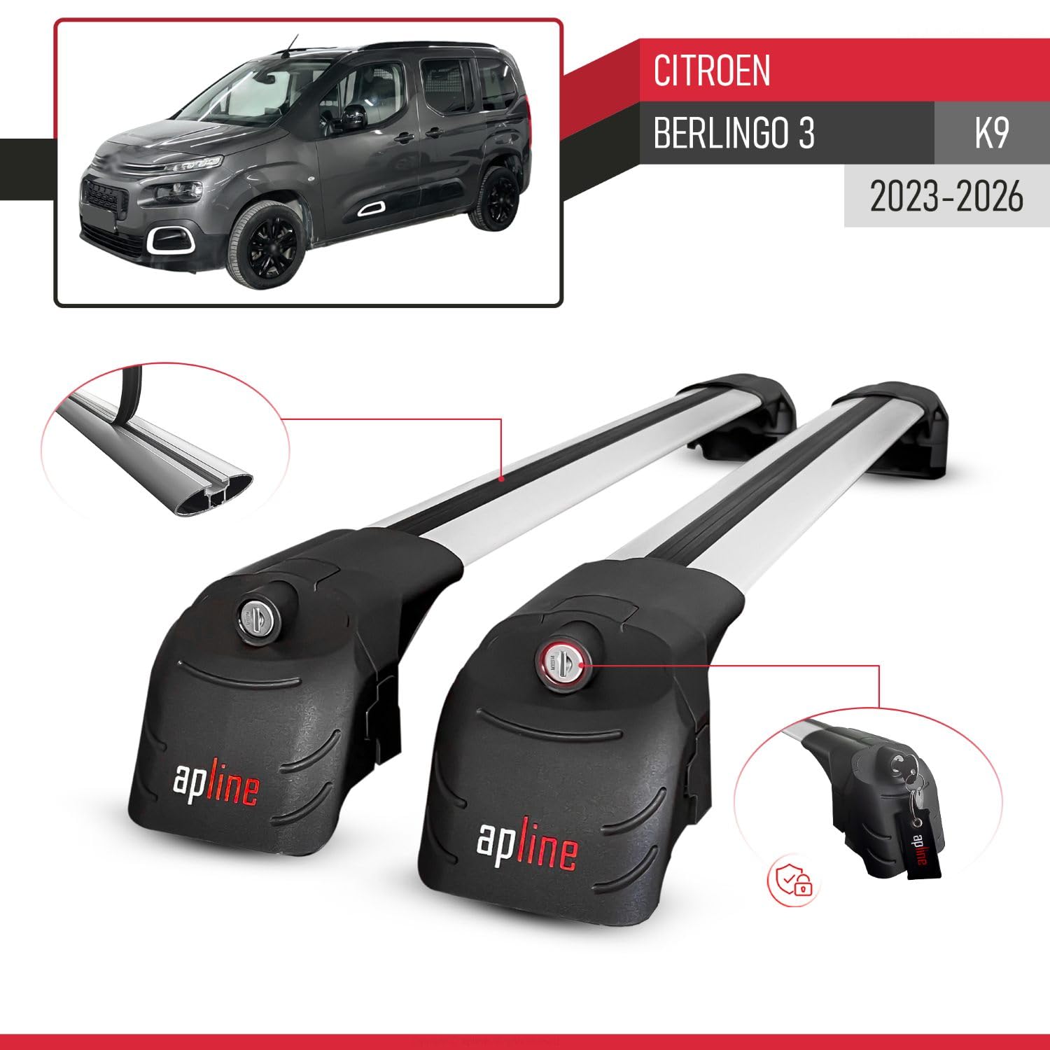 Compatible con Compatibile con Citroen Berlingo 3 (K9) 2023-2026 Ace-2 Modelo Barras de Techo Auto Portaequipajes Barras Transversales Gris Aluminio Barras