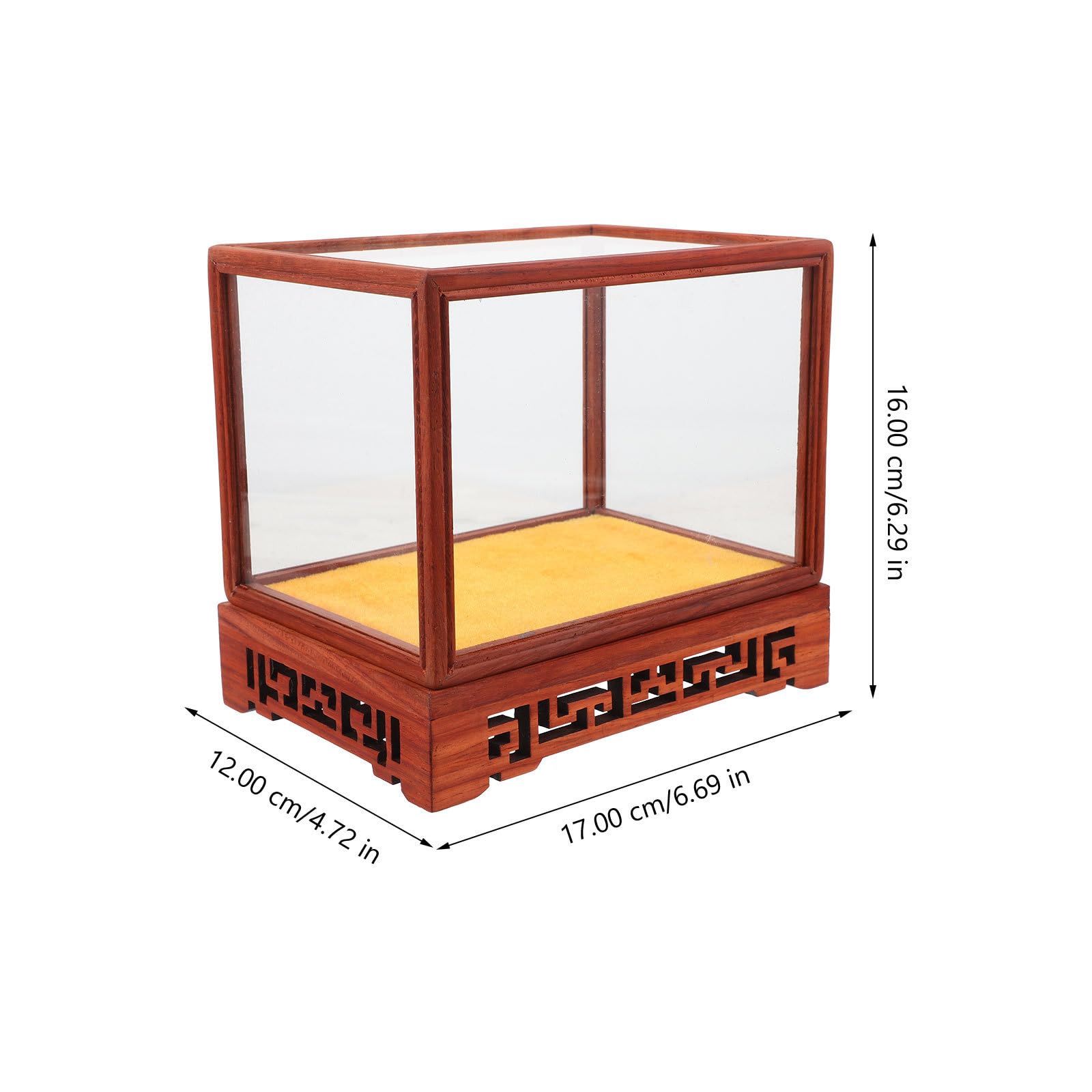 Teca di Vetro Base in Legno Stile Cinese, Robusta e Resistente all'Usura, per Esposizione di Statue di Buddha e Collezioni su Scrivania o Mobile