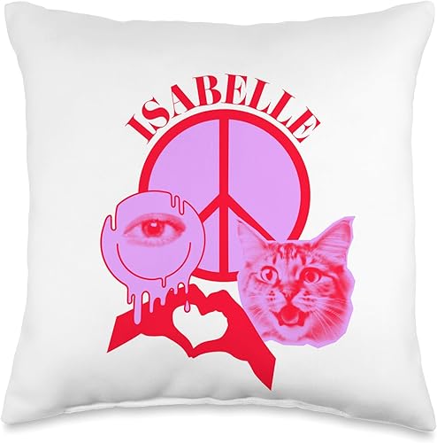 Personalized Isabelle First Name I Love Retro Cat Mom Throw Pillow, 16x16, Multicolor