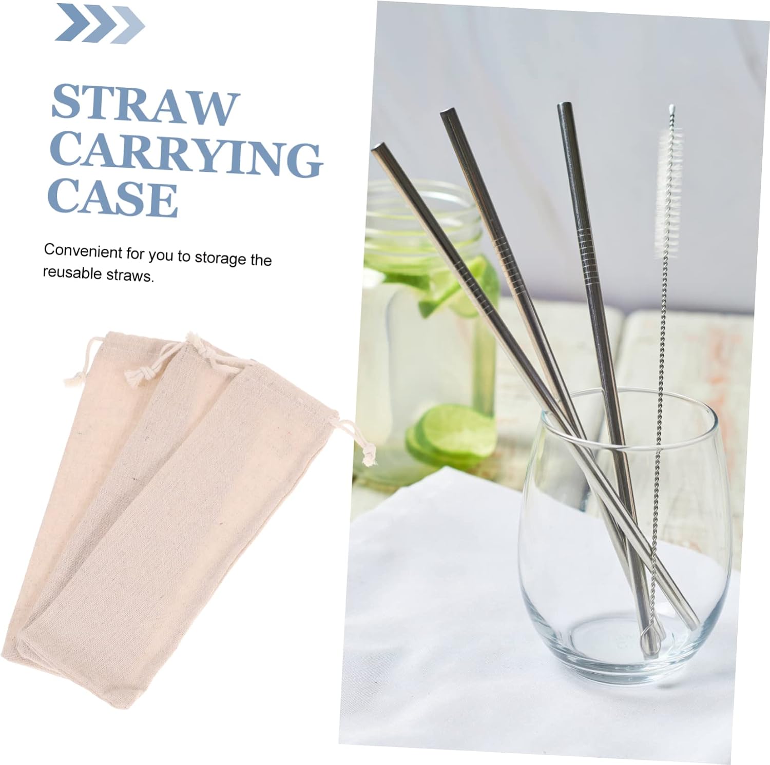 20pcs Reusable Straw Carrying Case Lightweight Cotton Linen Bag for Practical Storage of Stainless Steel Drinking Straws Forks and Spoons Eco-friendly Travel