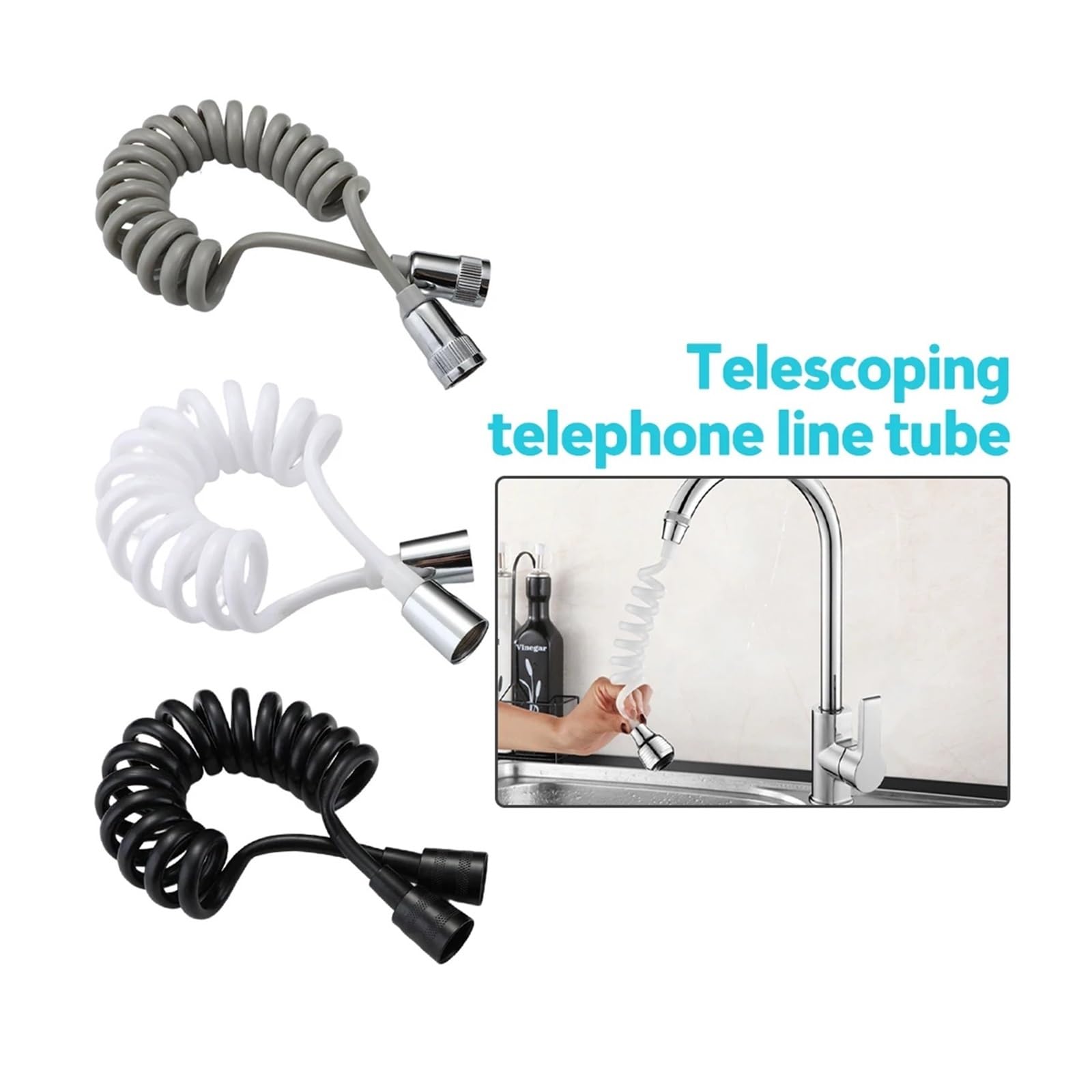 1,5 m Telefonleitungsstil Feder Flexibler Brauseschlauch Wasser Sanitär Toilette Bidet Sprayer Verbindungsrohr Badezimmer Zubehör(Black)