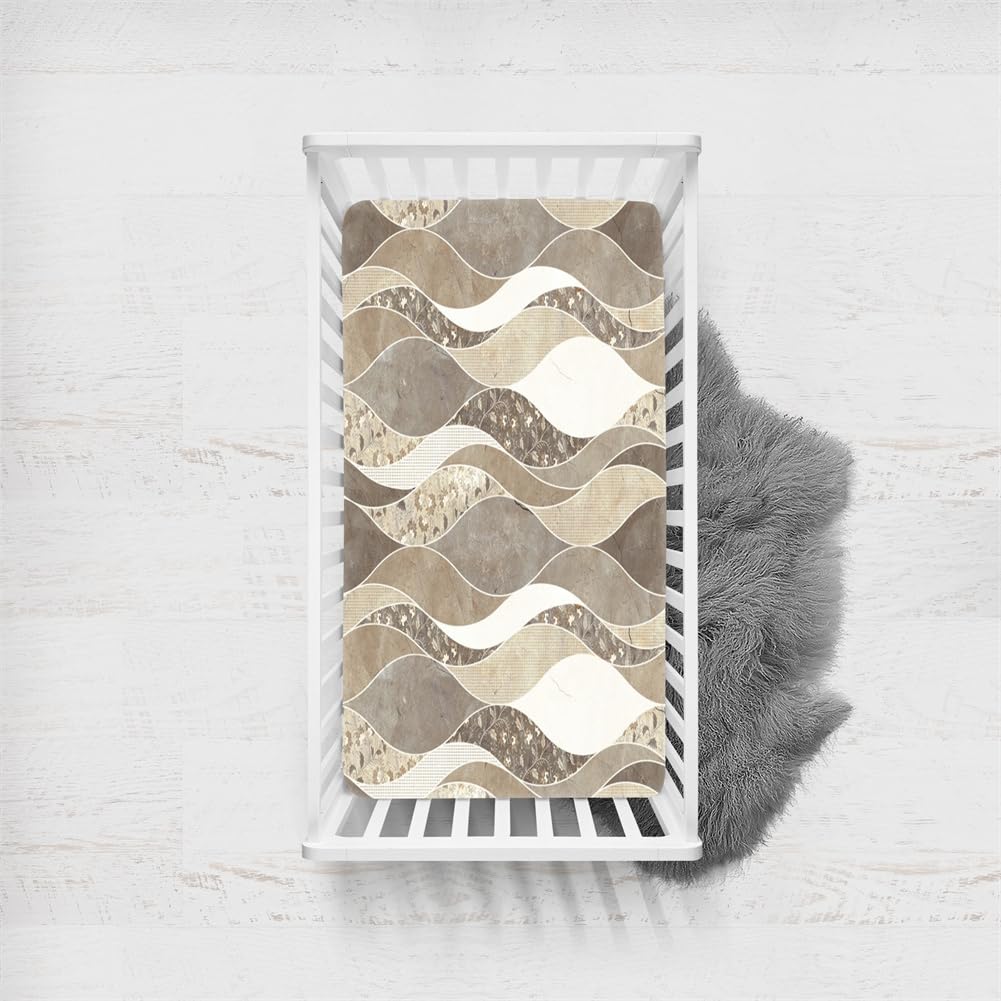 Odot Cot Bed Sheets, Bedside Cribs Fitted Sheets for Boys and Girls, Baby Bed Sheets Cot Bed Mattress Protector, Bassinet Sheets, Easy Care Soft and Dureable (khaki ripple,135x100cm)