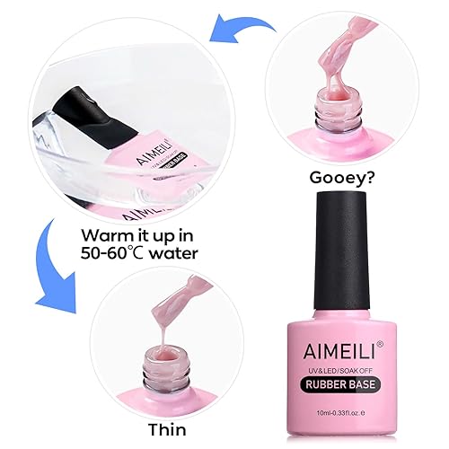 Miniatura 6 de AIMEILI Hema - Gel base de goma para uñas, esmalte de uñas de gel transparente UV LED transparente, 4 en 1, fortalecimiento de uñas, mejora, capa