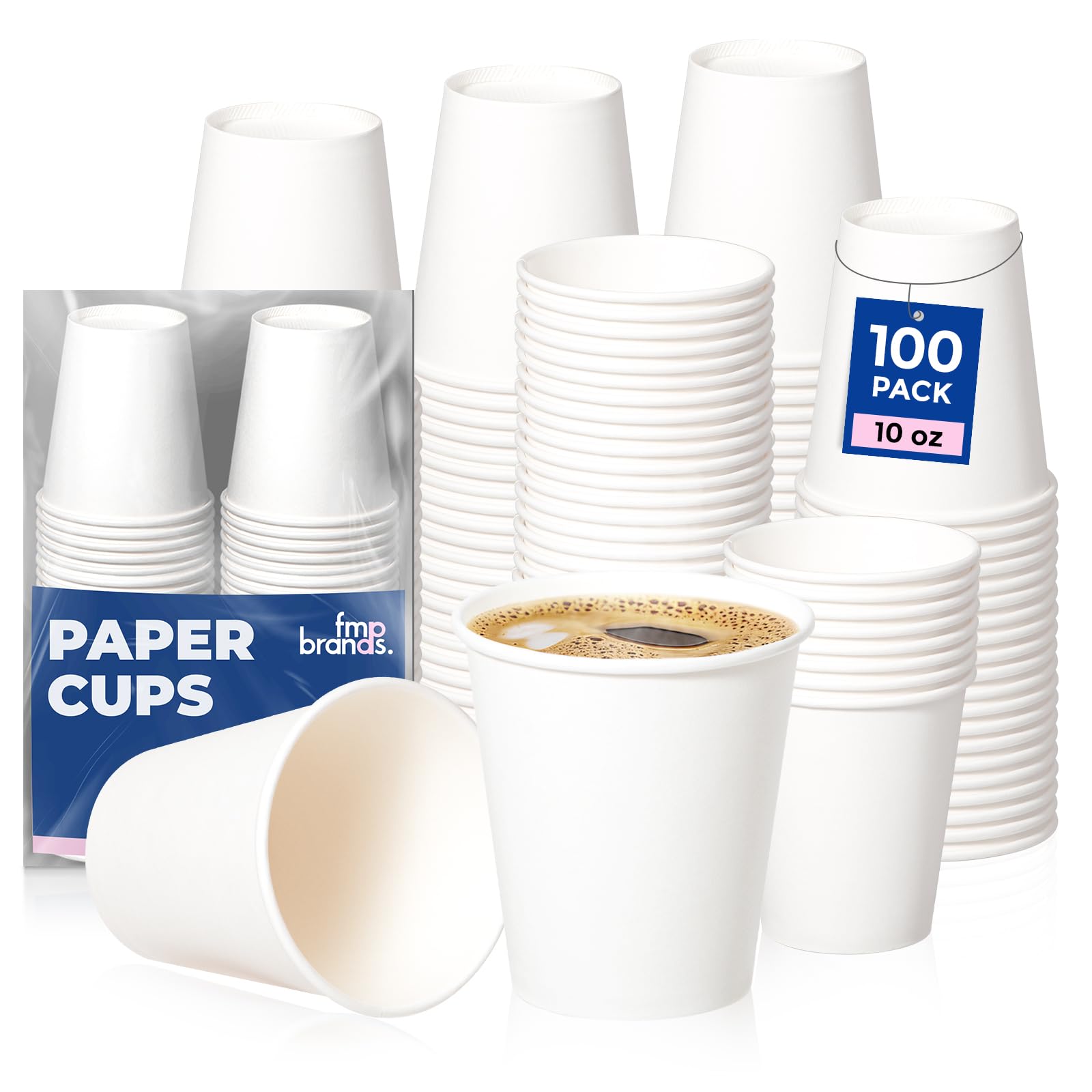Fit Meal Prep 100 Pack 10 oz Disposable Paper Coffee Cups