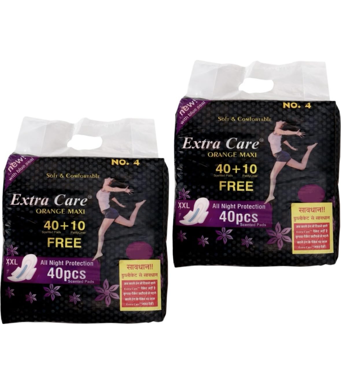Extra Care Orange Maxi XXL Sanitary Pads, All Night Protection, 40 Pads + 10 Free, Pack of 2 (50+50=100 pads)-image-11