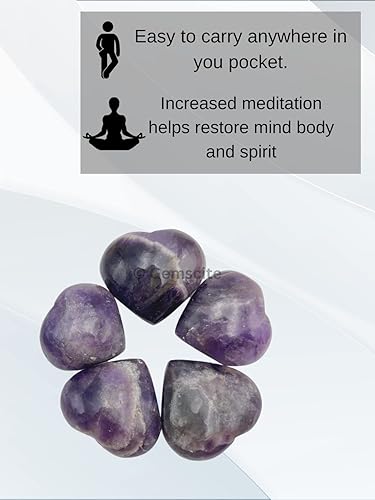 Miniatura 6 de GEMSCITE Piedra de corazón de amatista con piedras preciosas de 1.181 in, bolsillo en la palma de la mano, curación, tallada, piedra de la