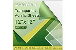 1/8 Inch Thick 12 x 12 Plexiglass Sheets, Crystal Clear Acrylic Plastic Plates