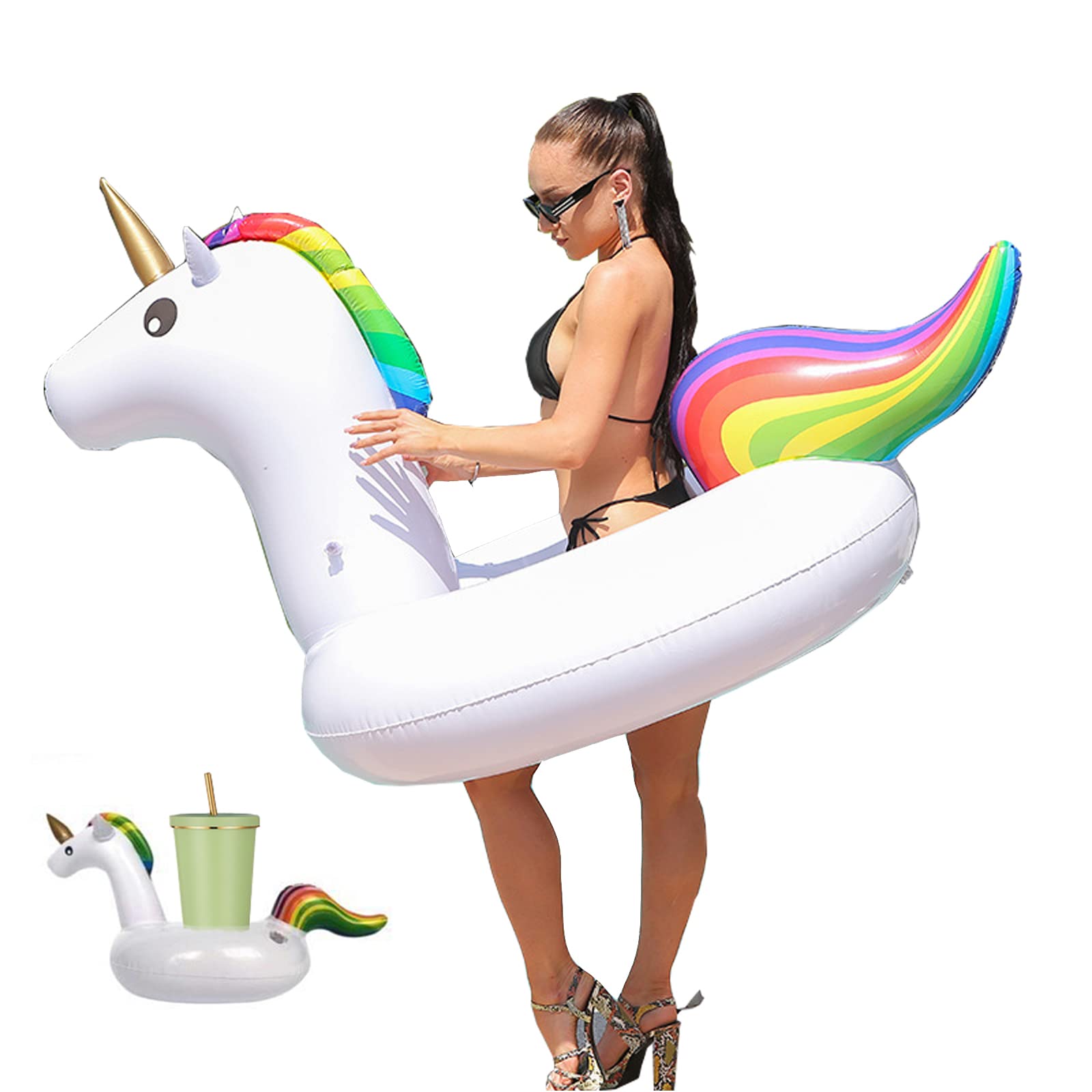 Photo 1 of JORMEY Inflatable Flamingo Rainbow Horse Pool Floating Swimming Ring - Pool Party Floating Water Lounge Adult Swimming Ring