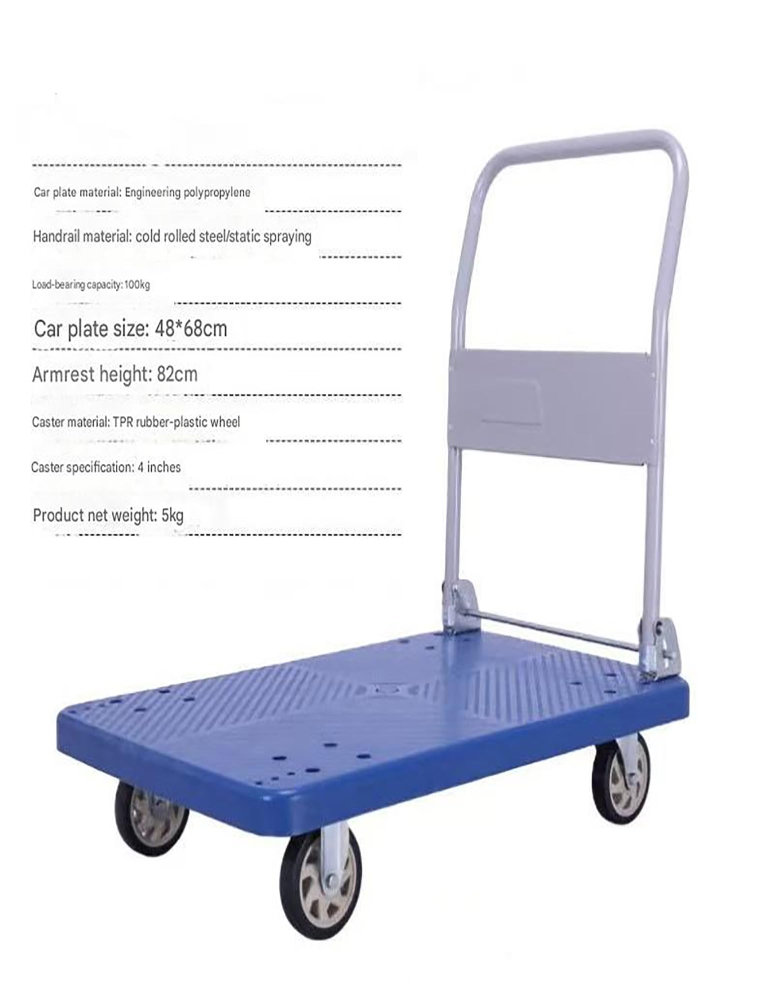 Carrello pieghevole del camion della piattaforma con le ruote girevoli, carrello a mano mobile resistente per il trasporto di magazzini, drogheria e mobili