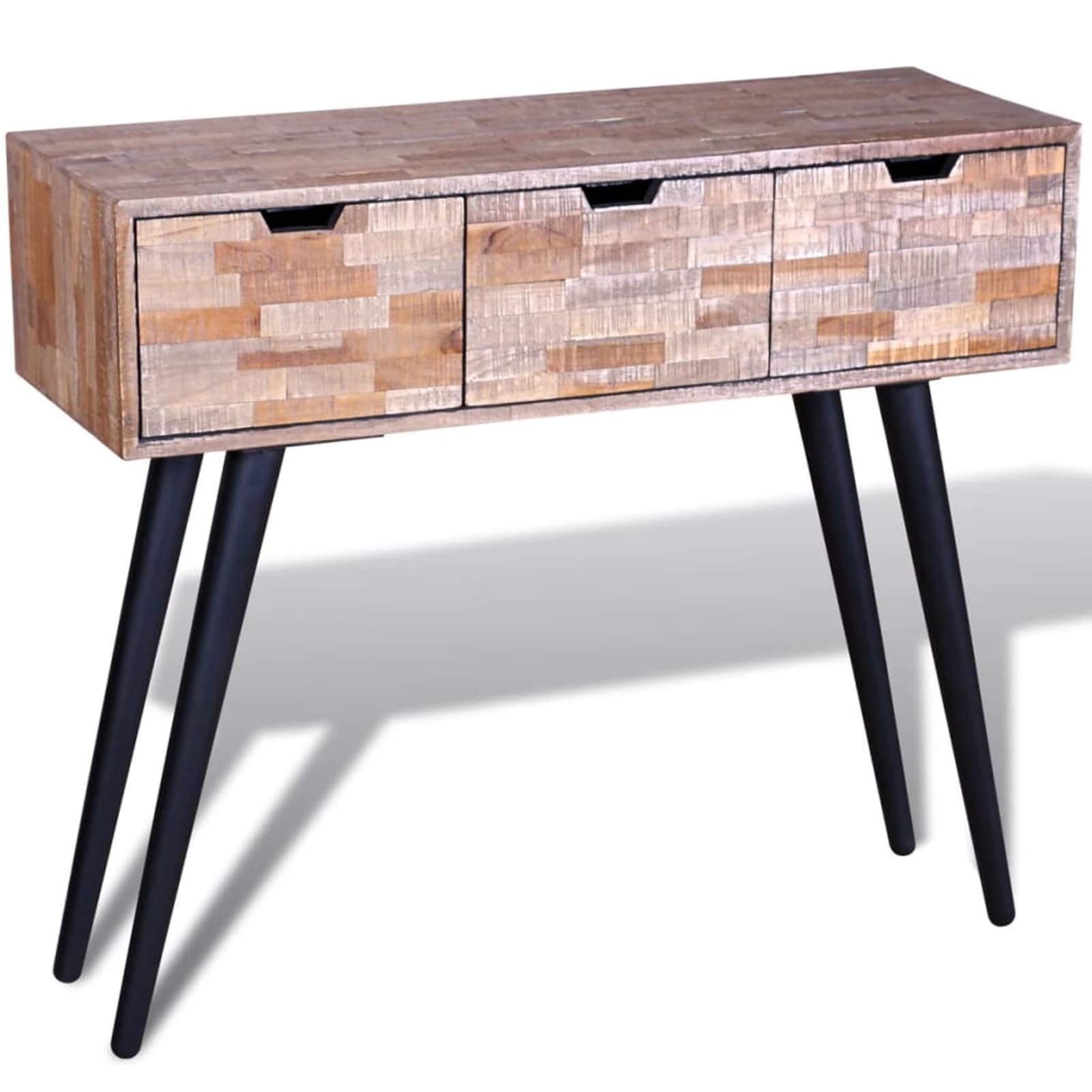 Homgoday Mesa Consola con 3 cajones de Madera de Teca reciclada Mesas auxiliares de salón,Mesa Consola Recibidor Mueble de Entrada Estrecha Clásica
