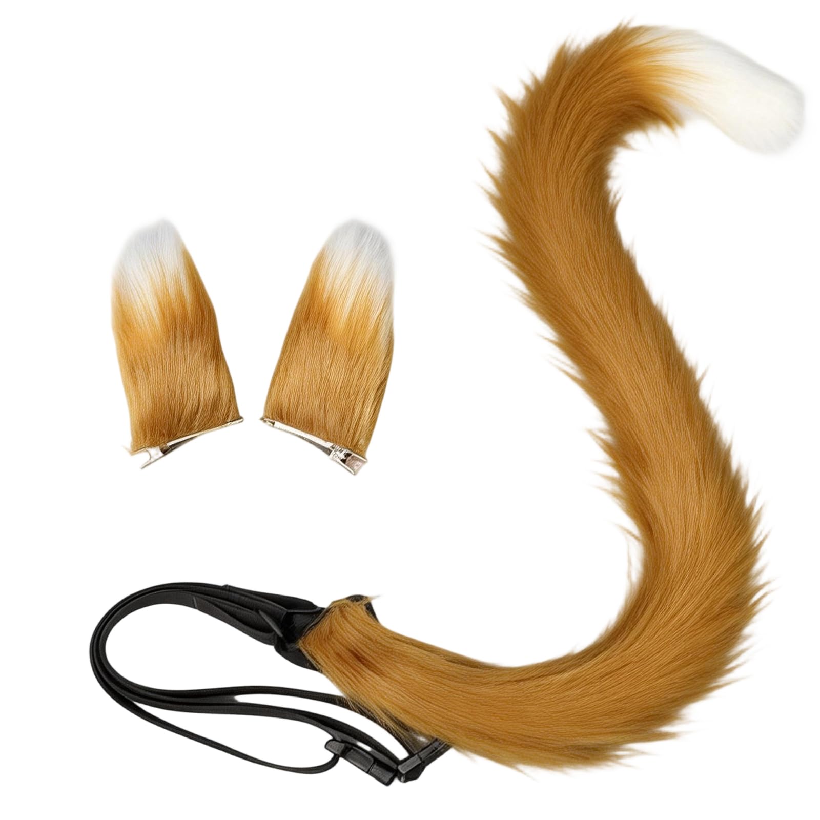 2 pezzi peluche coda di animali con lunga coda di gatto, bianco cammello