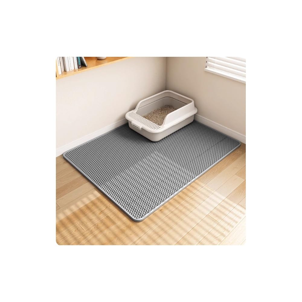 Cat Litter Mat, Double-Layer Waterproof Heavy-Duty, Non-Slip Washable Litter-Trapping Mat for Litter Boxes(Gray,Size:40 * 50cm)