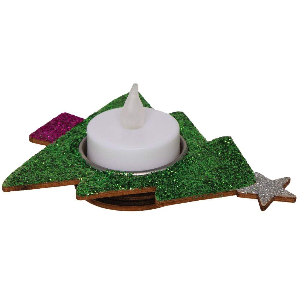 Baker Ross AX429 Christmas Tree Wooden Tealight Holders - Pack of 4, Decorate and Display for Christmas Decorations, Ideal Kids Arts and Crafts Project