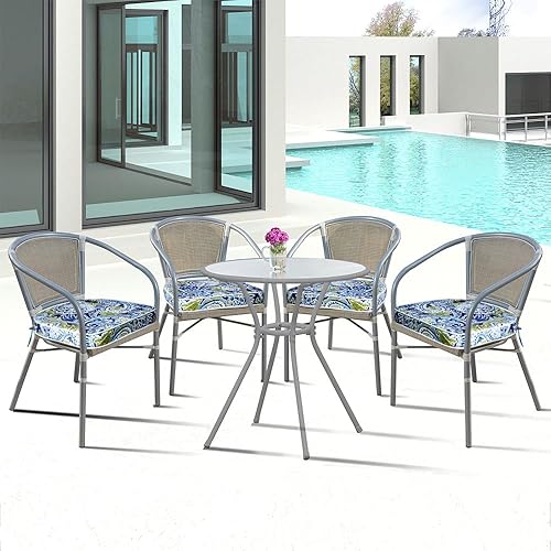 Miniatura 7 de JMGBird Juego de 4 cojines para sillas de exterior, 16 x 17 pulgadas de ancho con lazos, almohadillas para sillas de exterior para muebles de patio