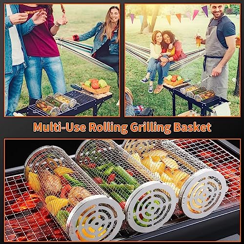 Enveed Stainless Steel Barbecue Cooking Grill Baskets For Outdoor Grill - Grill Grate - Outdoor Round Bbq Stainless Steel Grill Basket Campfire Grill Grid - Camping Picnic Cookware (2Pcs 300*90*90Mm) #TOP6