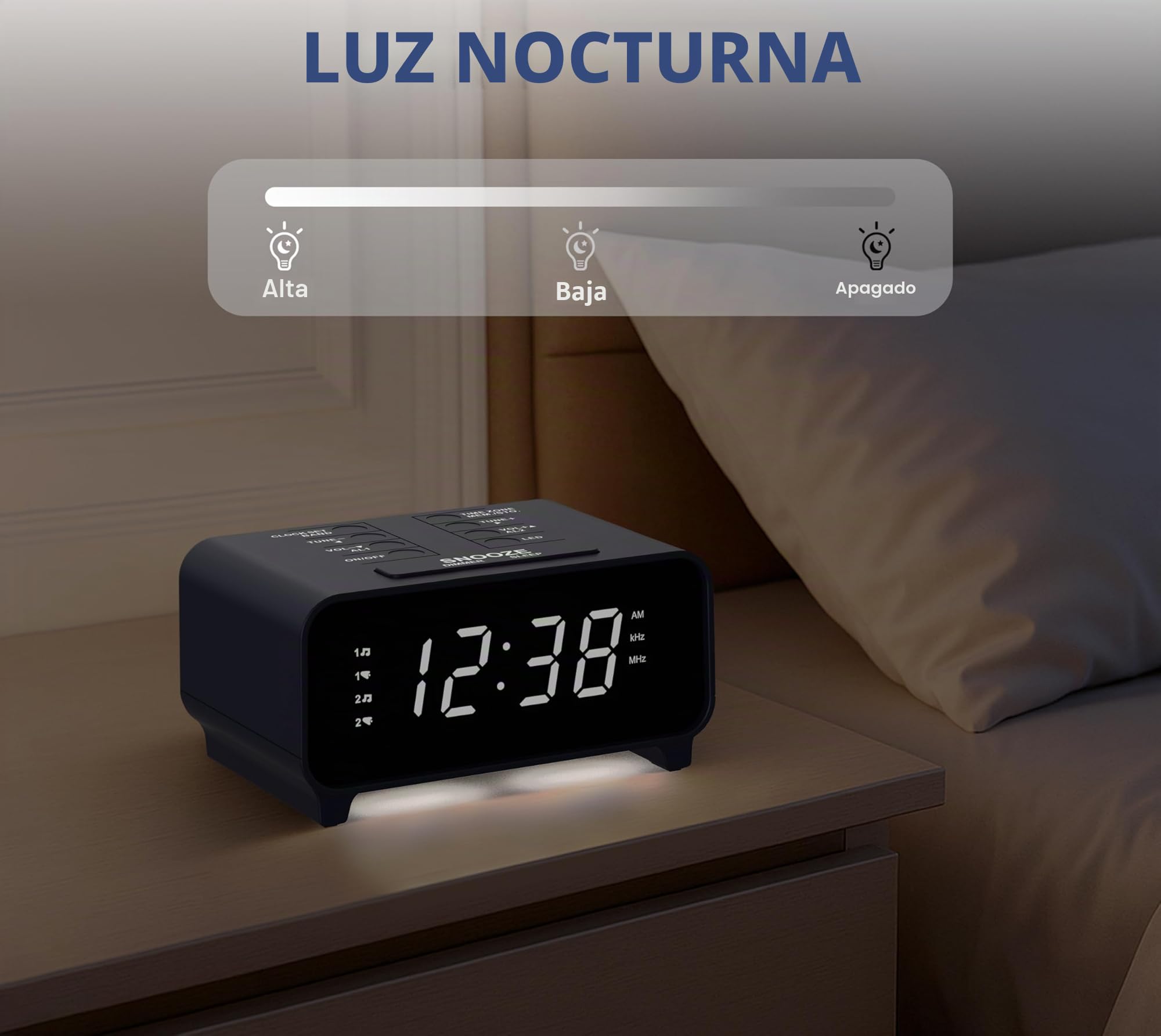 iTOMA Reloj despertador con radio AM/FM, función de alarma dual, función de repetición, ubicaciones de memoria, atenuador, pantalla de 12/24 horas, reloj digital (213, pequeño (213R, pequeño)