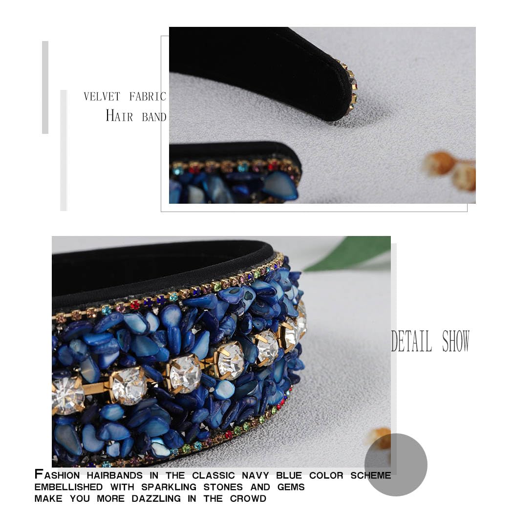 Rhinestone Wide Headband Navy Blue Hairband Sparkly Crystal Head Bands Colorful Diamond Headhoop for Women (Type A) - Image 3