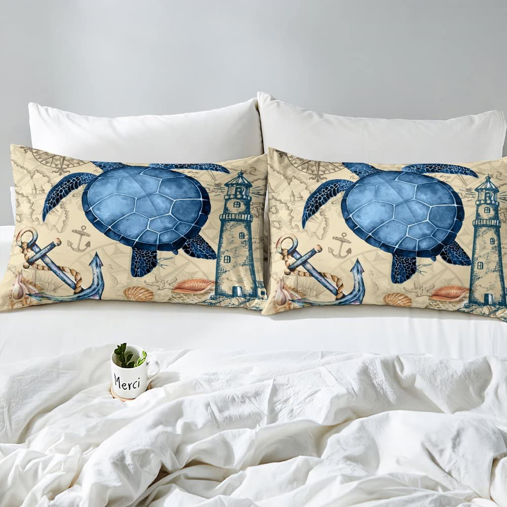 Loussiesd Sea Turtle Ocean Turtle Anchor Bedding Set for Kids Boys Girls Reptile Tortoise Duvet Set Marine Down Comforter Underwater Animal Single Size - Image 4