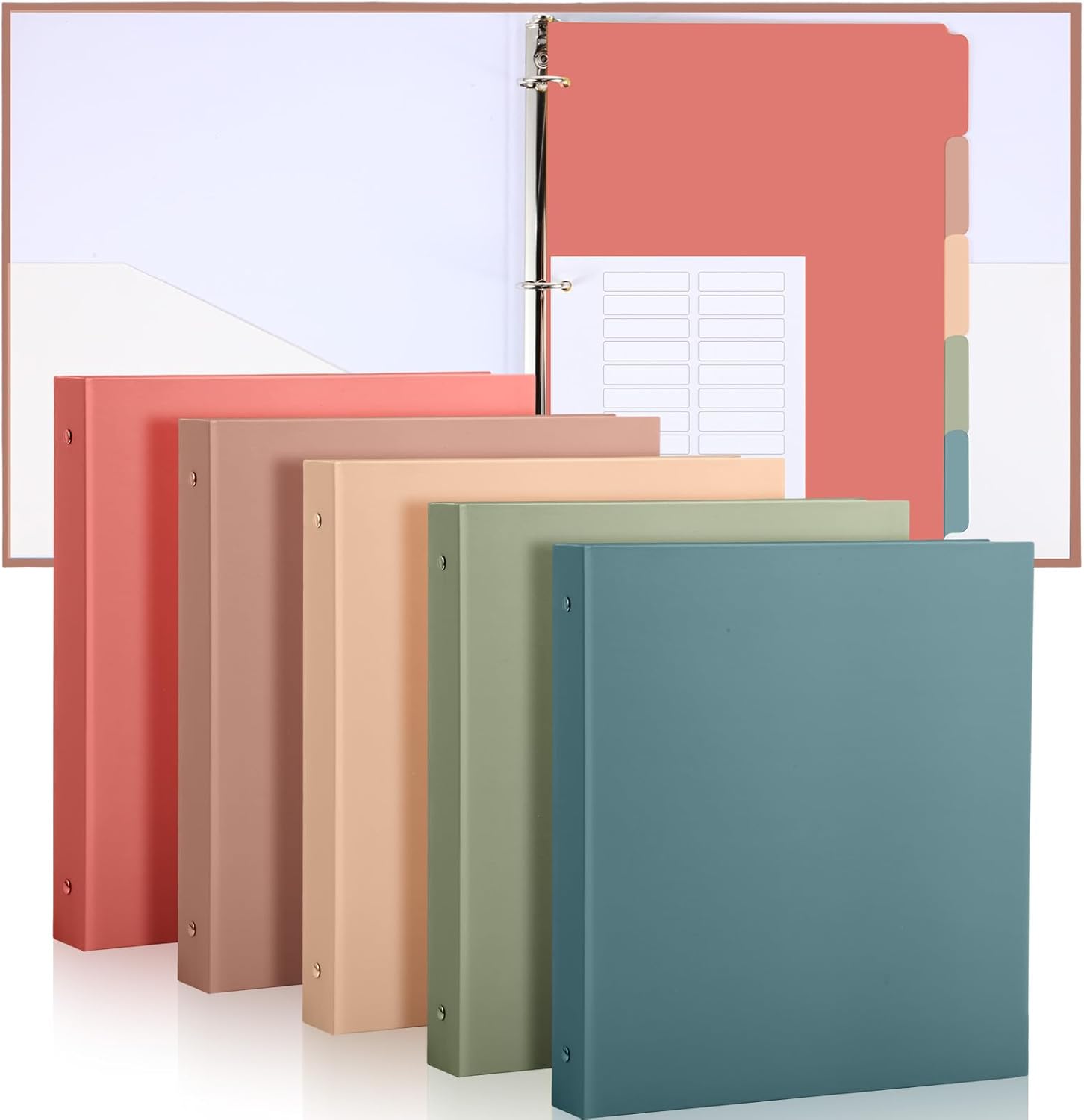 Ctosree 5 Sets 1 Inch Heavy Duty 3 Ring Binder with 2 Pockets with 5 Tab Dividers 8.5 x 11 Inch Plastic Film and File Folder Labels for Letter Size Paper Office Home Supplies(Retro Color)