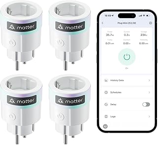SwitchBot Plug Mini Matter-fähig mit Leistungsüberwachung 4er Pack, WLAN Steckdose, kompatibel mit Alexa, Google Home, Apple Home und Home Assistant (über Matter), Sprach- & App-Steuerung, 16A Type-F