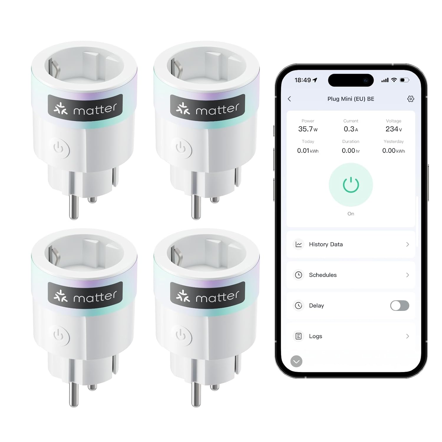 (-61%) SwitchBot Plug Mini Matter-fähig mit Leistungsüberwachung 4er Pack, WLAN Steckdose, kompatibel mit Alexa, Google Home, Apple Home und Home Assistant (über Matter), Sprach- & App-Steuerung, 16A Type-F