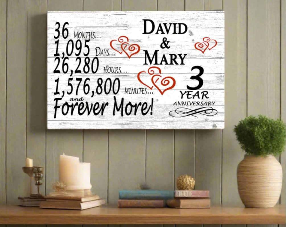 Personalized 3 Year Anniversary Sign Gift 3rd Wedding Anniversary Present For Couple Days Minutes Years - Solid Wood - 16.5in x 10.5in x .75in (03 Year)